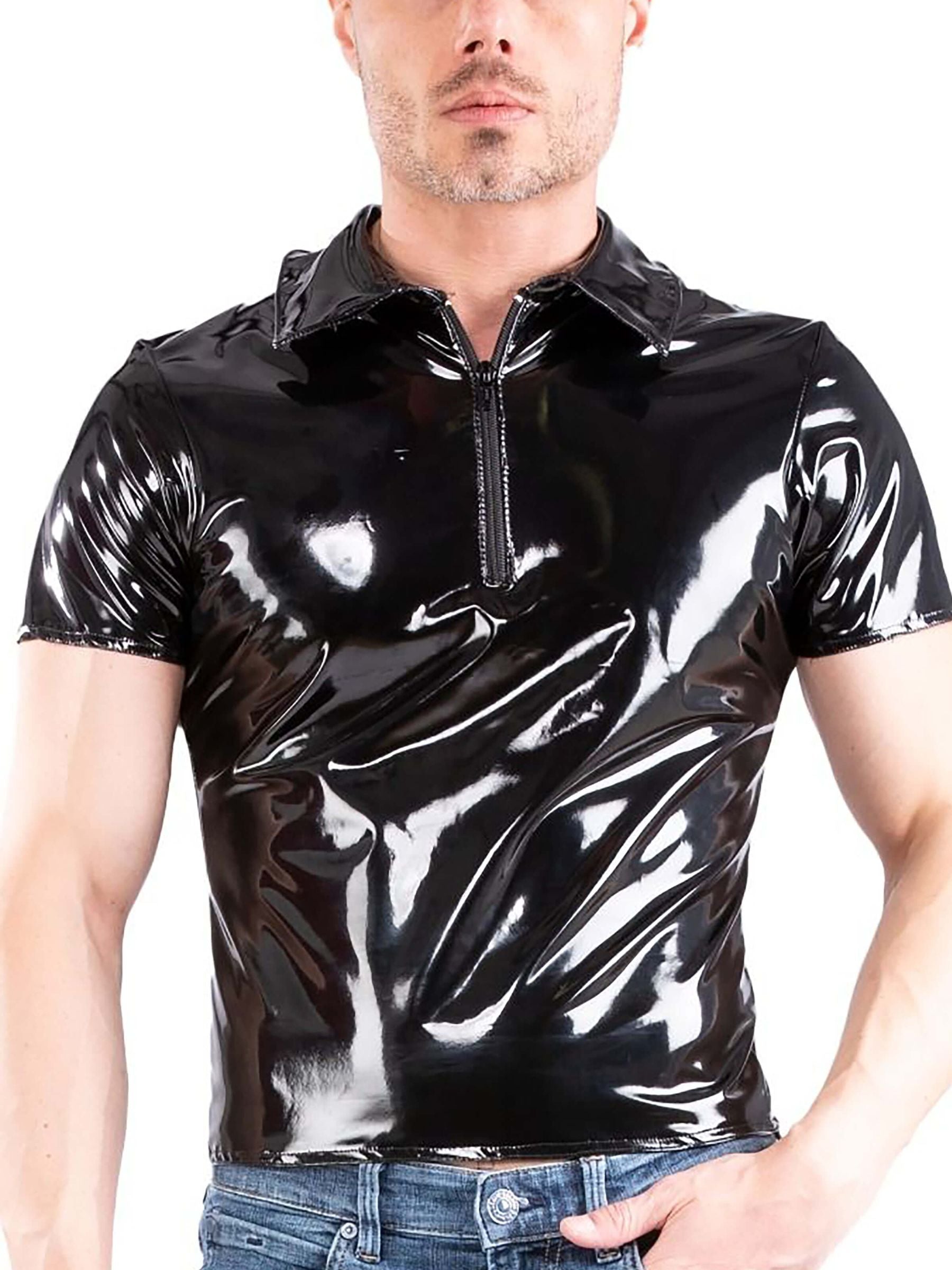 Men's patent leather polo shirt