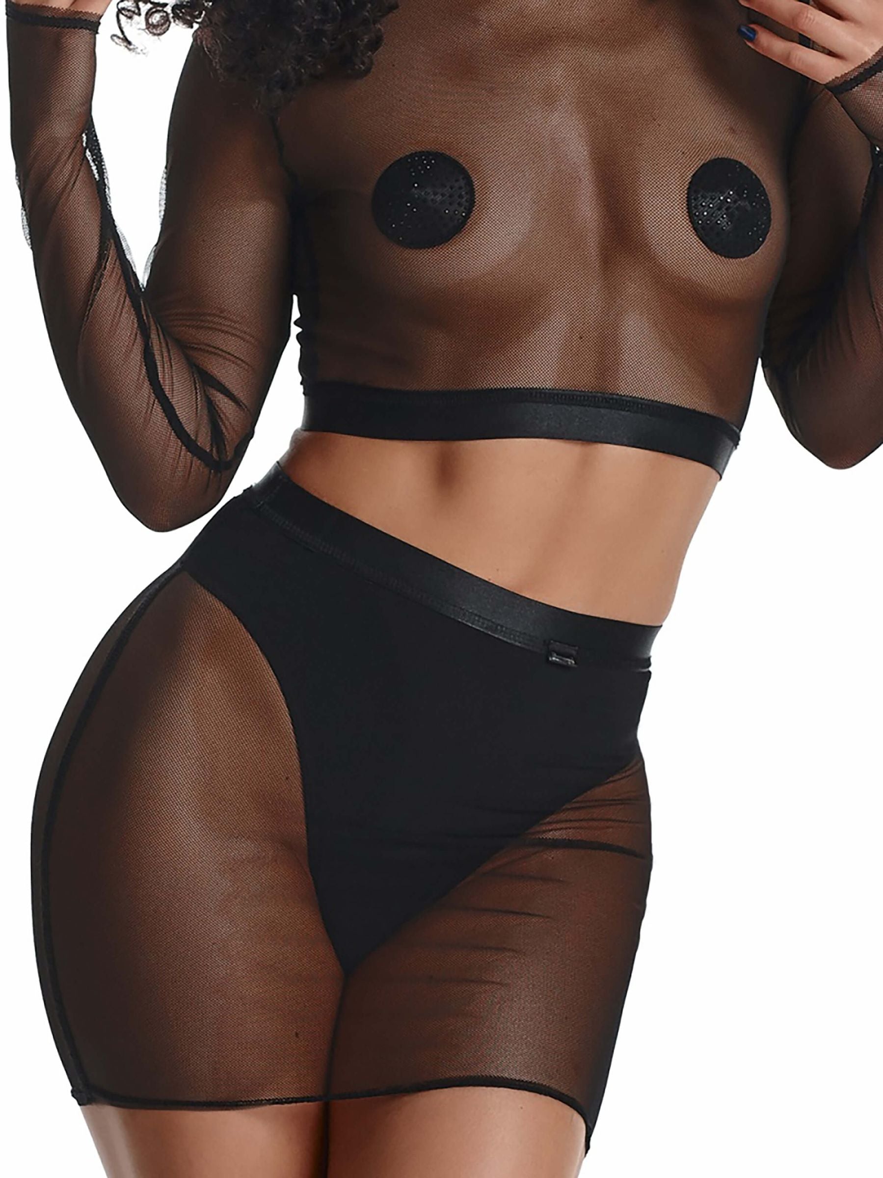 Transparent top and mini skirt set