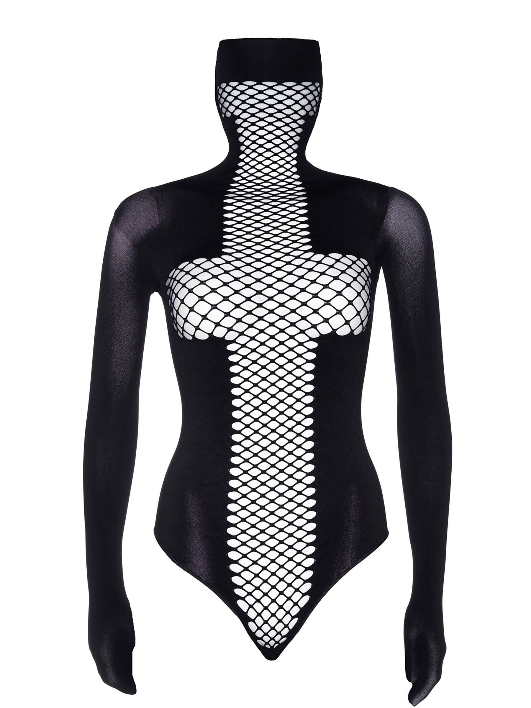 Opaque bodysuit with extra-long sleeves that can be tied.