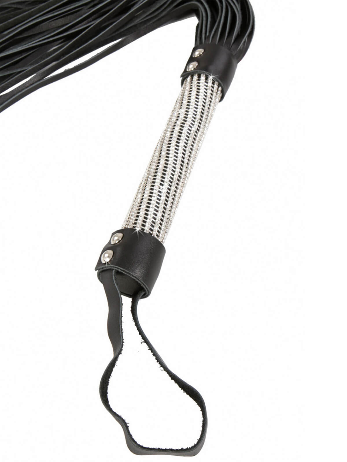 Schwarzer Flogger mit Strassgriff 50 cm