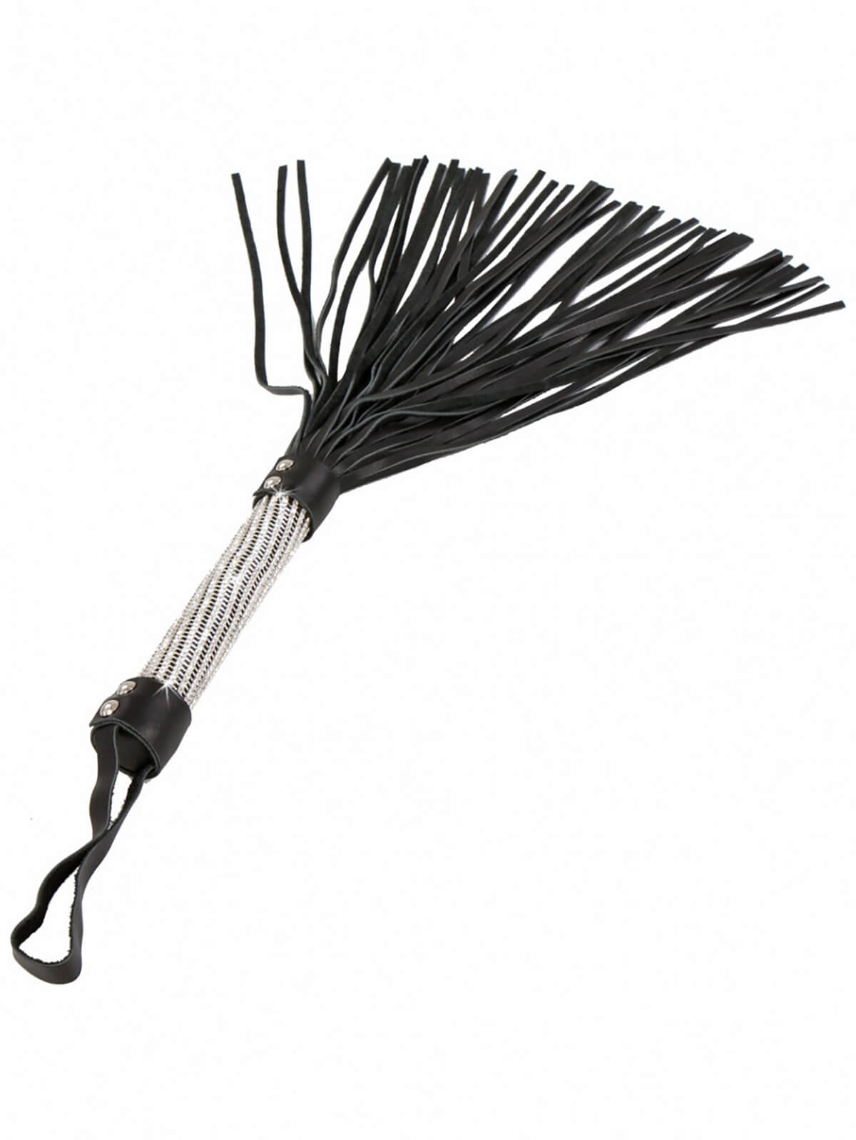 Schwarzer Flogger mit Strassgriff 50 cm