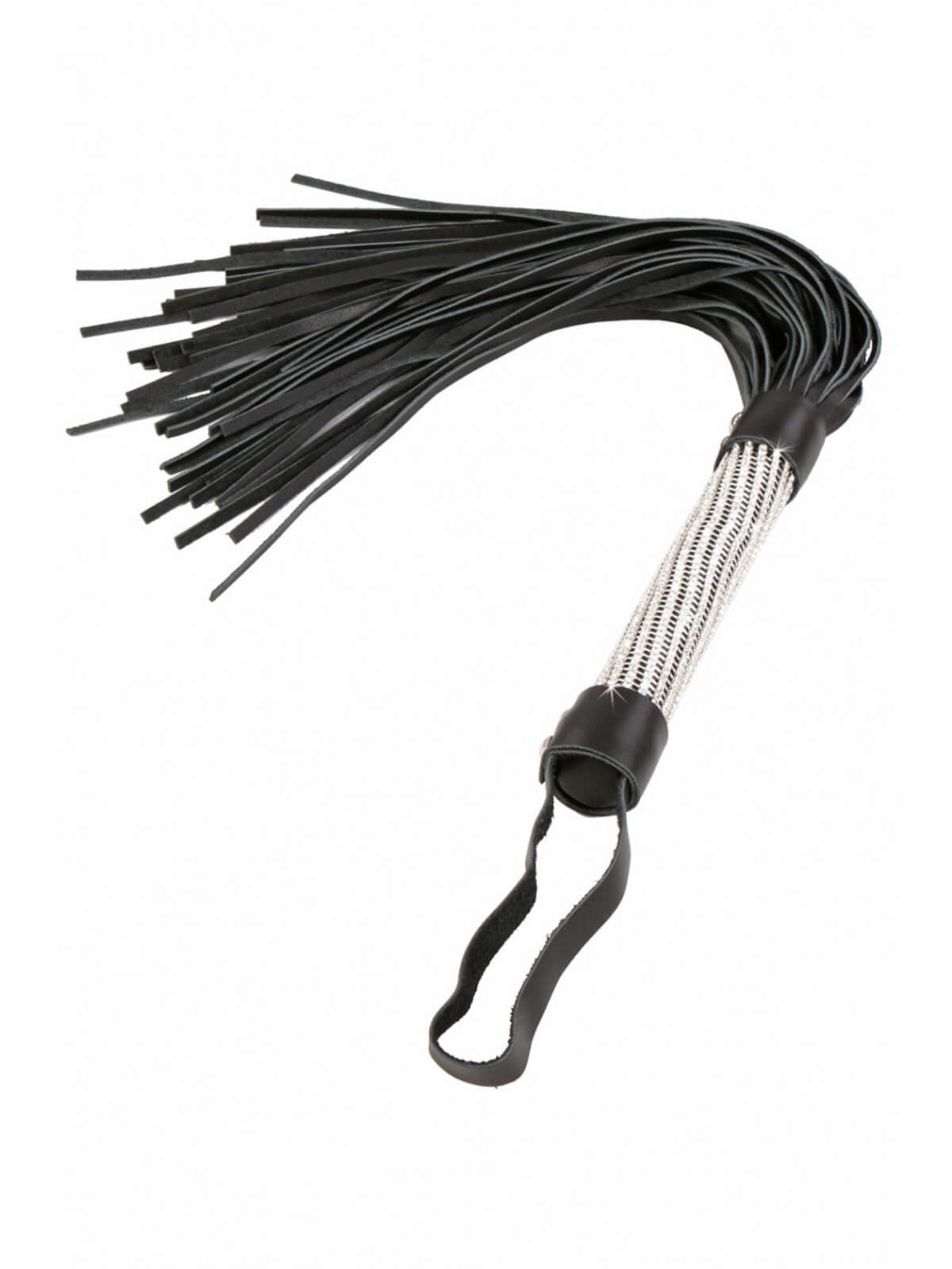 Schwarzer Flogger mit Strassgriff 50 cm