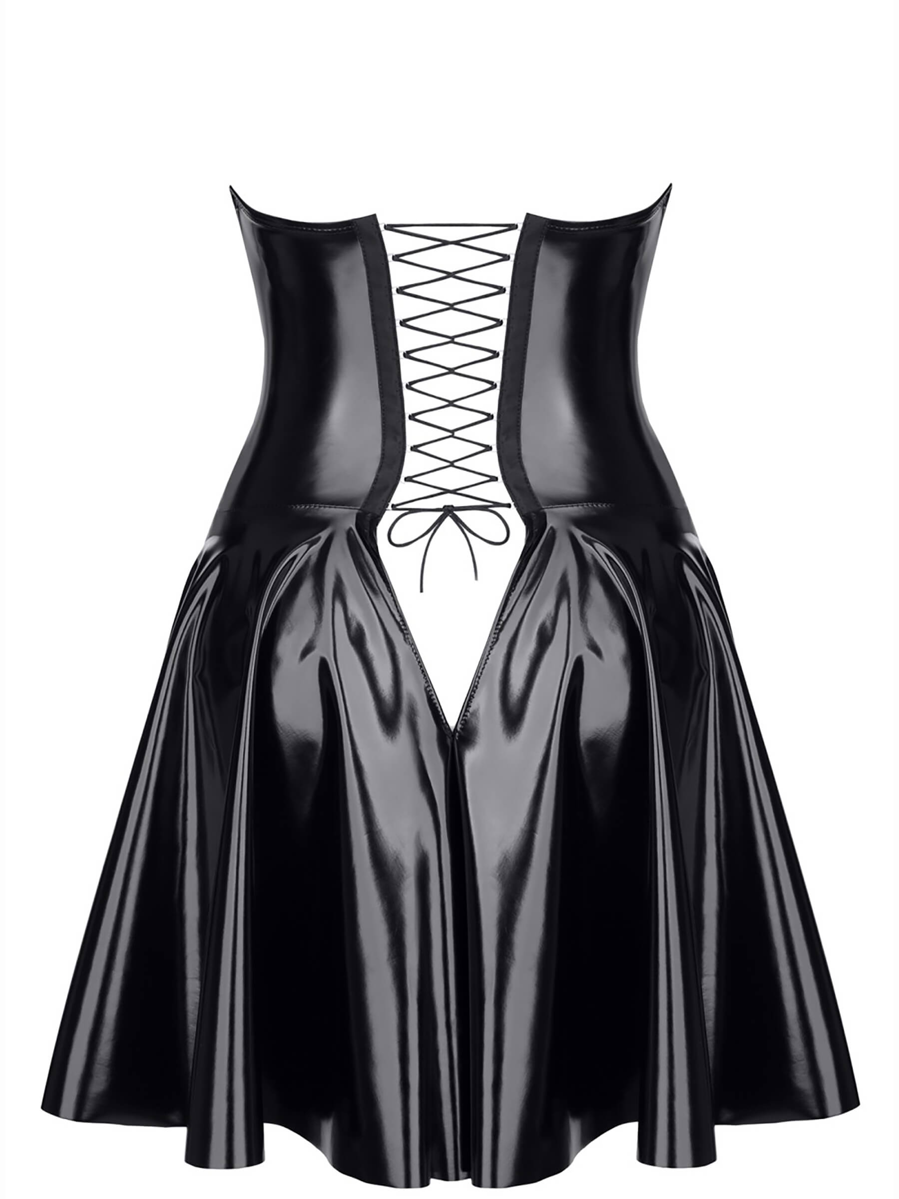 patent leather dress, topless