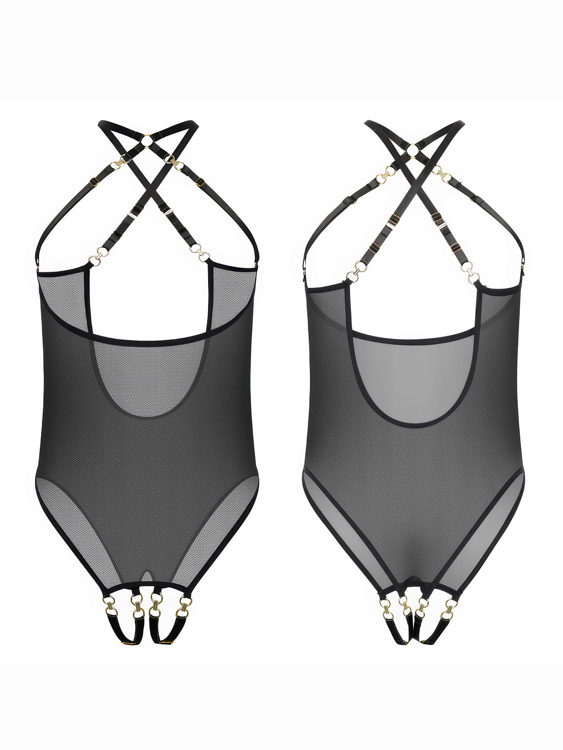 Cup- and crotchless mesh bodysuit