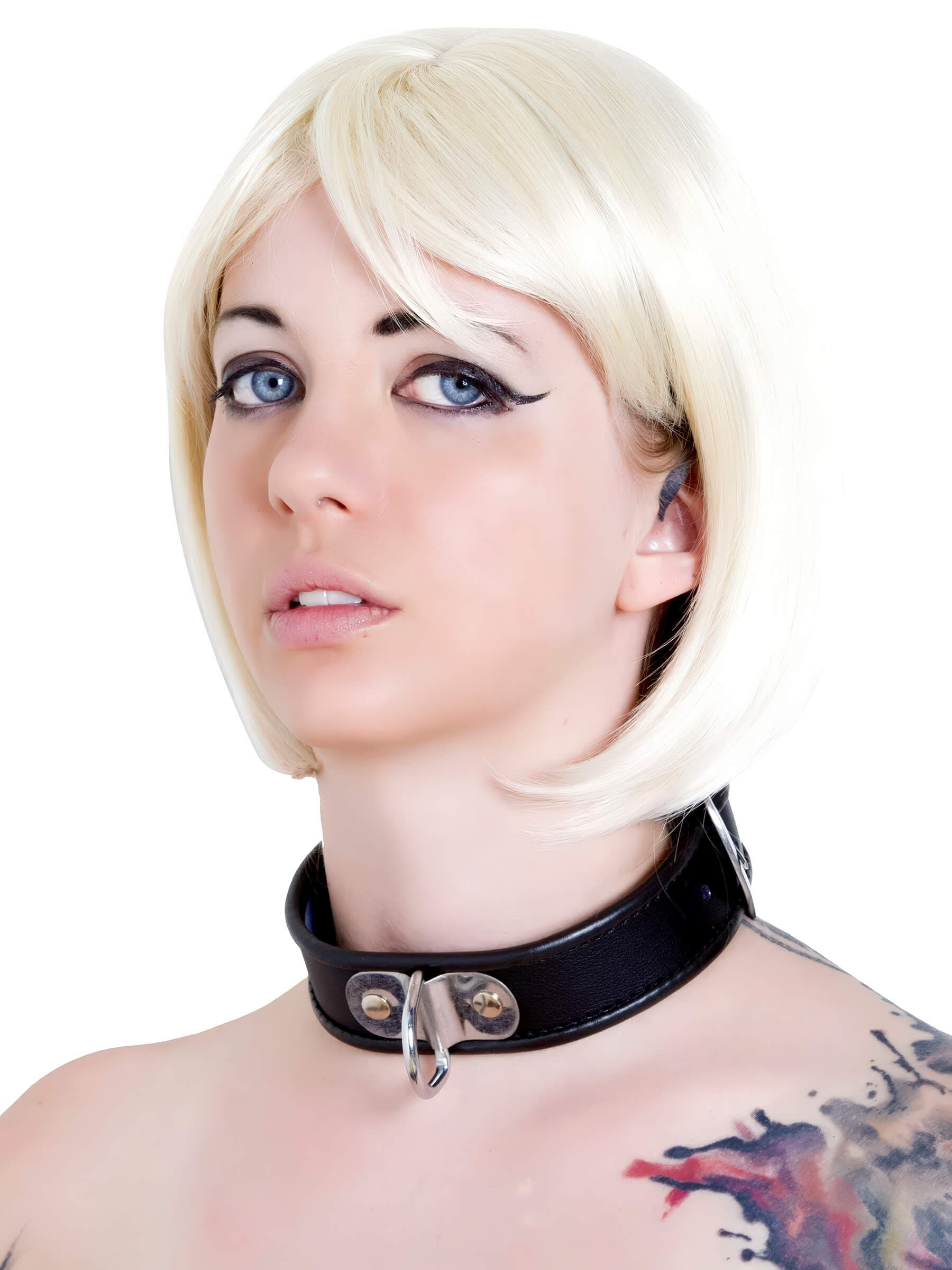 Leder Dreier D-Ring Halsband Schwarz