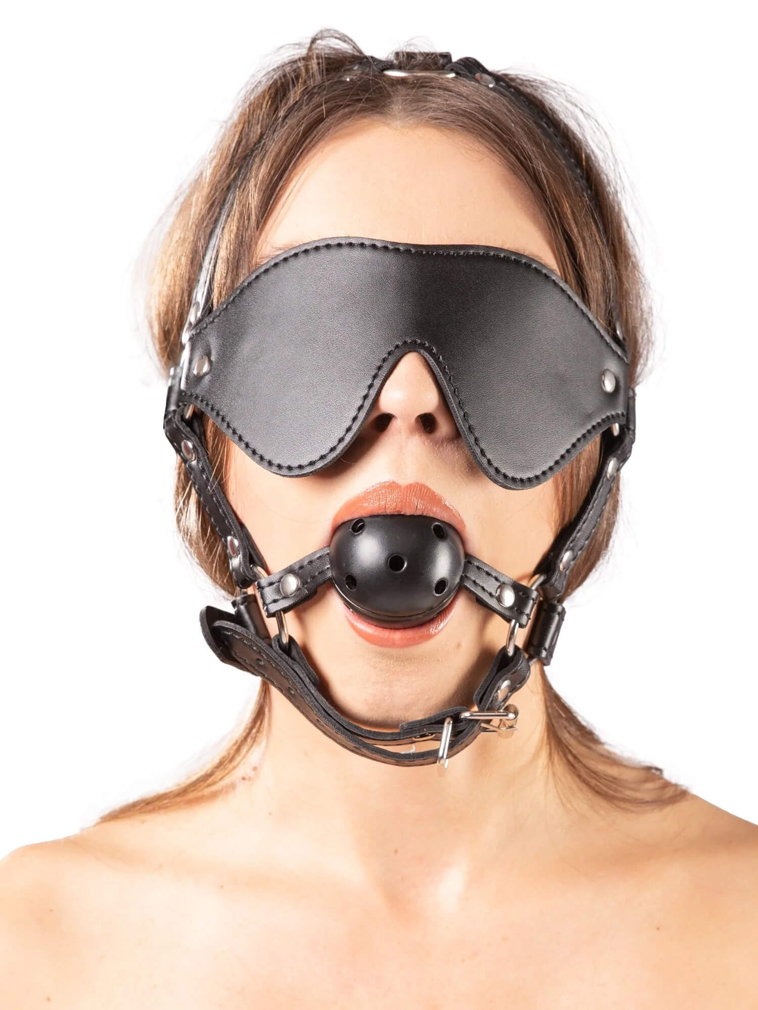 Leder Kopfharness mit Gag Ball – Schwarz