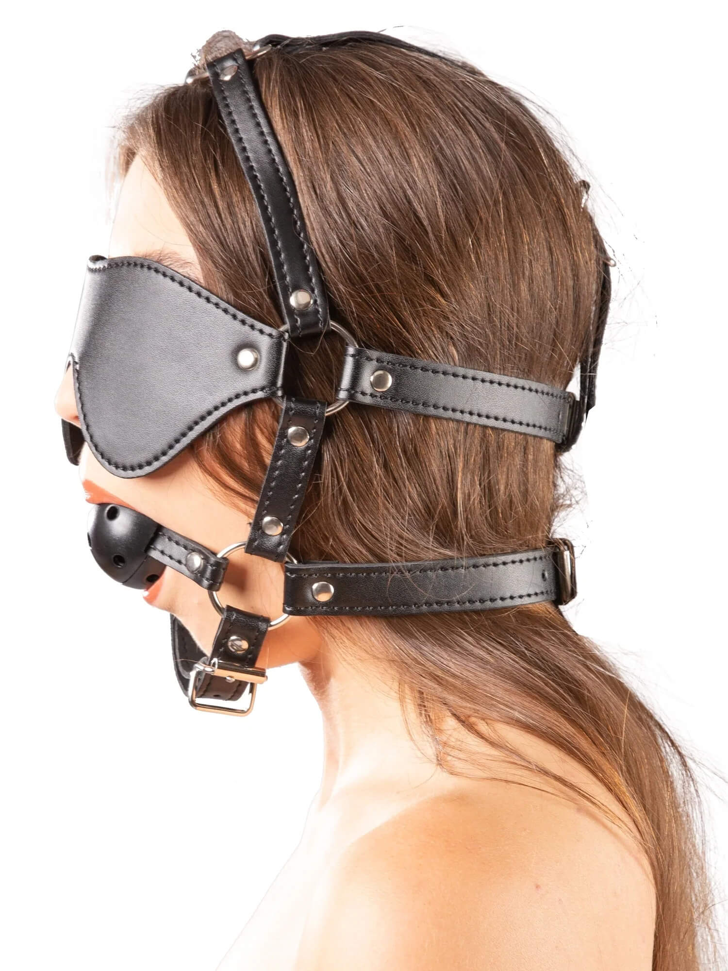 Leather head harness with gag ball – Black