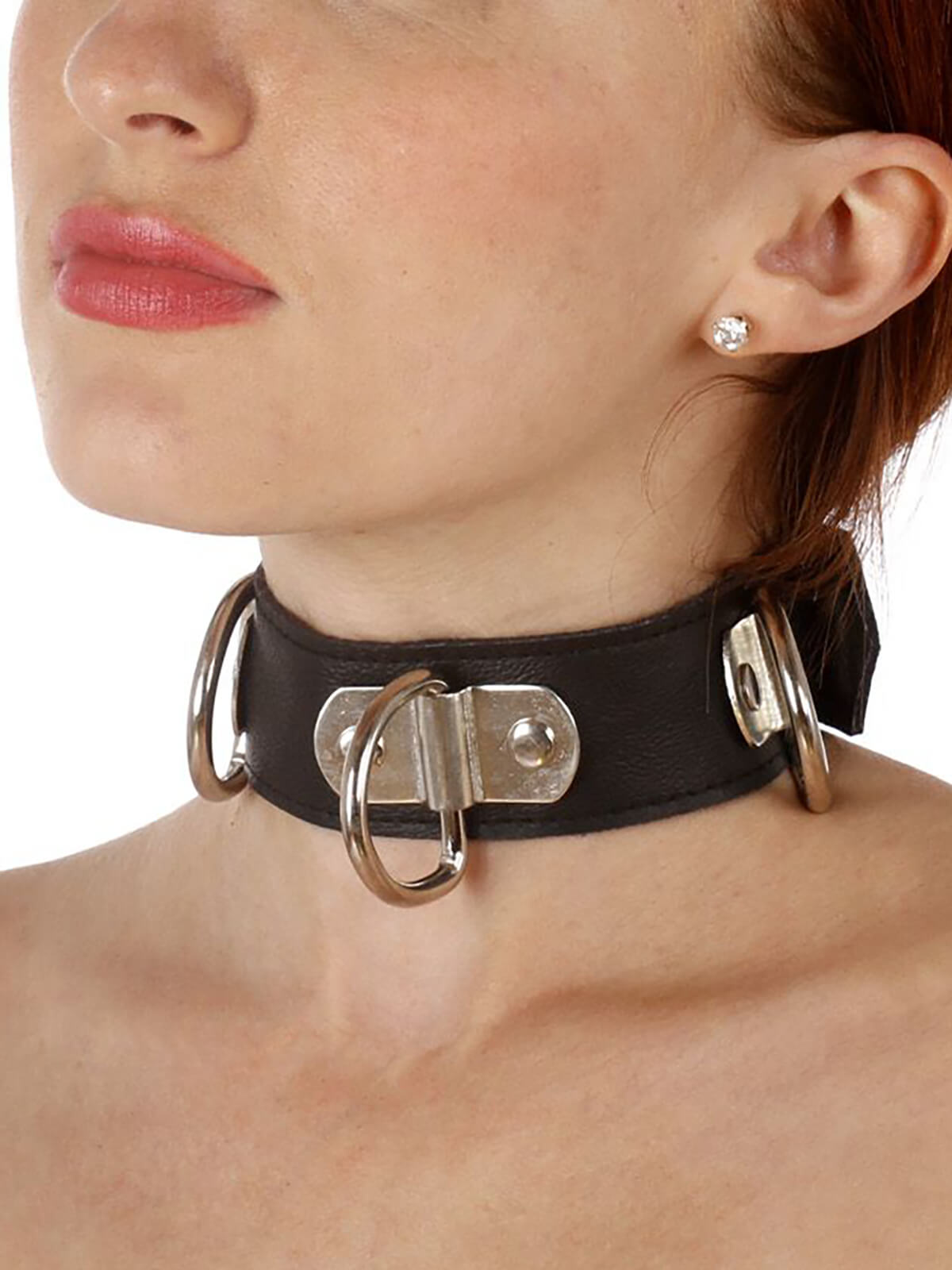 Leder O-Ring Halsband Schwarz