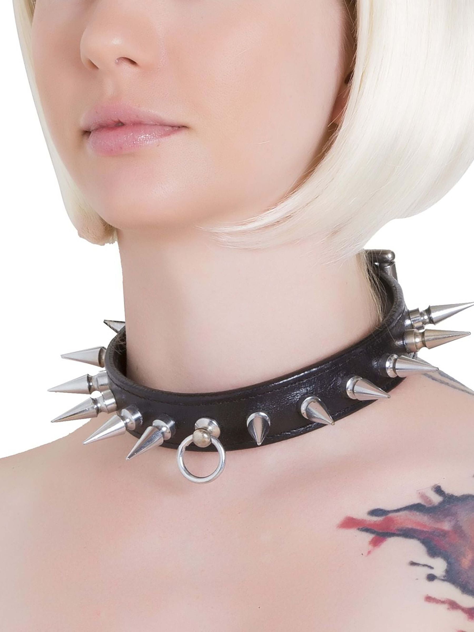 Leather Spike Collar Black