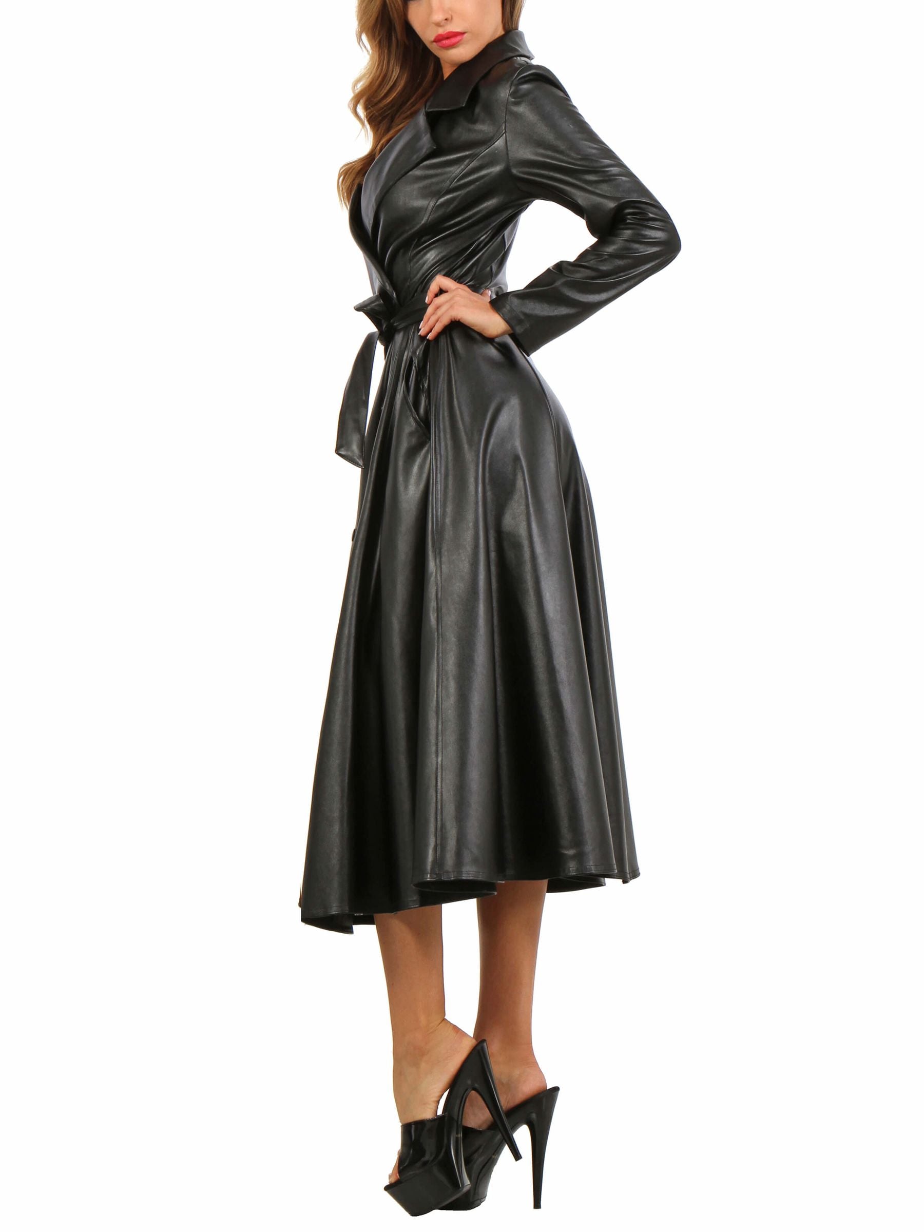 Kunstleder Damenmantel, Ledermantel, sexy Mantel, ledertrenchcoat, lederdamenmantel, ledertrechcoat, SM Mantel