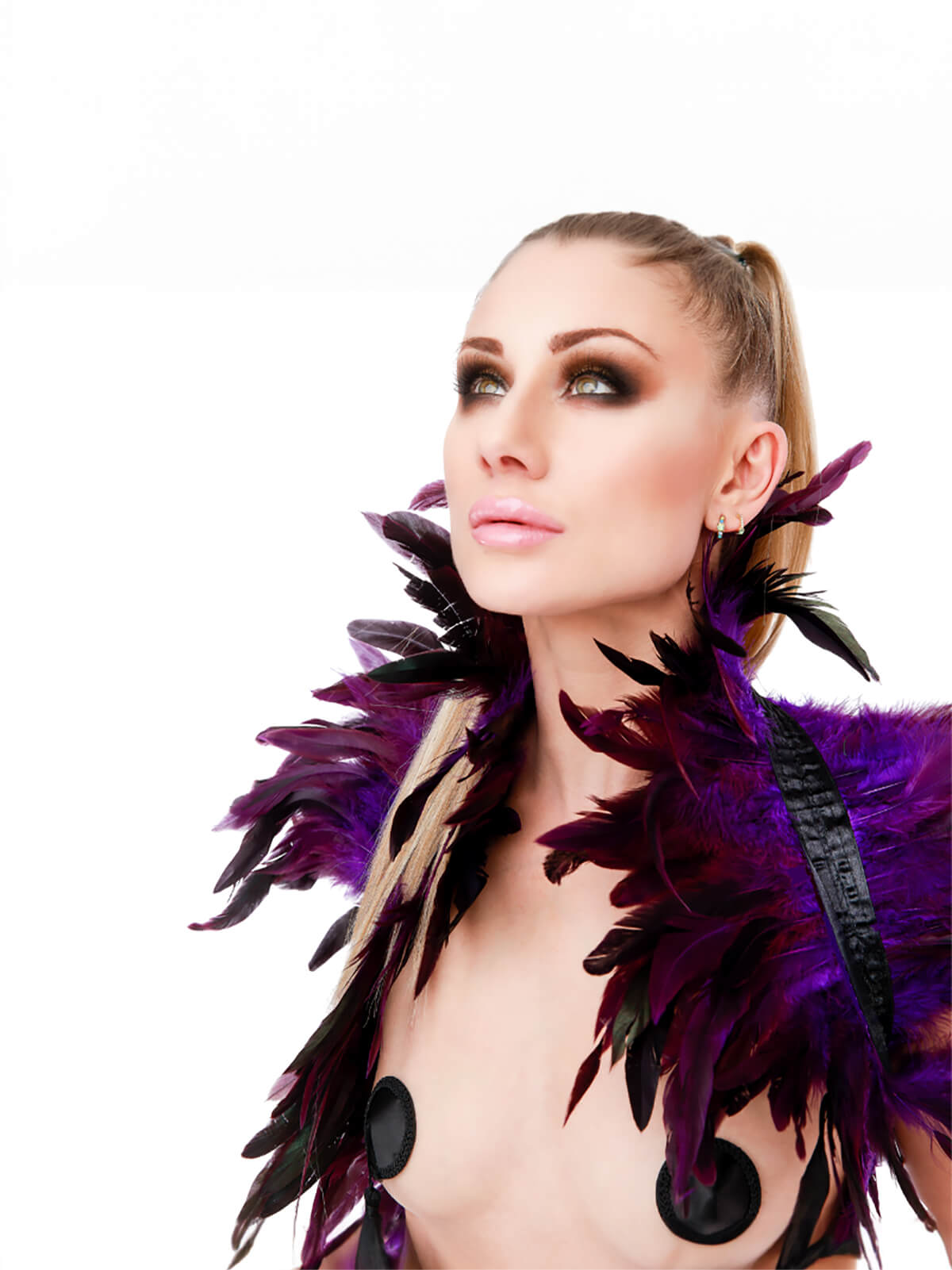 Feather Shoulder Wrap Unisex Purple/Black
