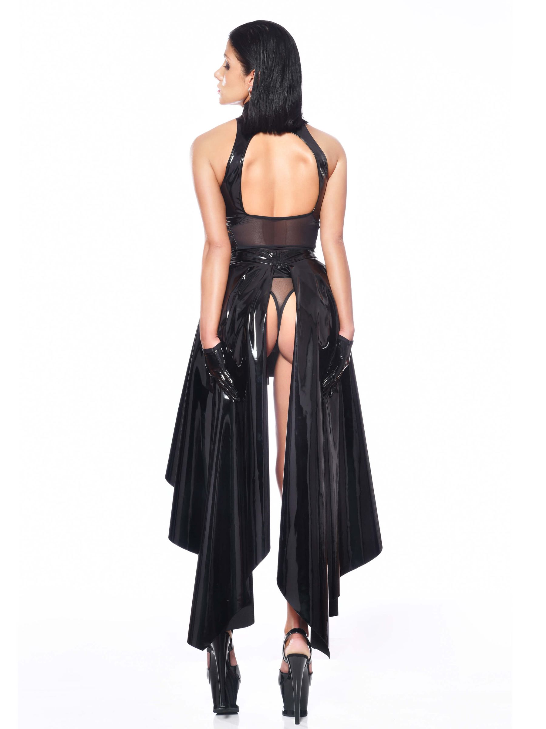 Lack Bluse, Lack Top, Lackveste, Damentop, Lackbluse, Lacktop, Veste, Patrice Catanzaro, Lackschwarzes Top, V-Ausschnitt, Veste aus Lack, Schwarz, Lackschwarz, Oberteil, Shirt, Lack, Stretch