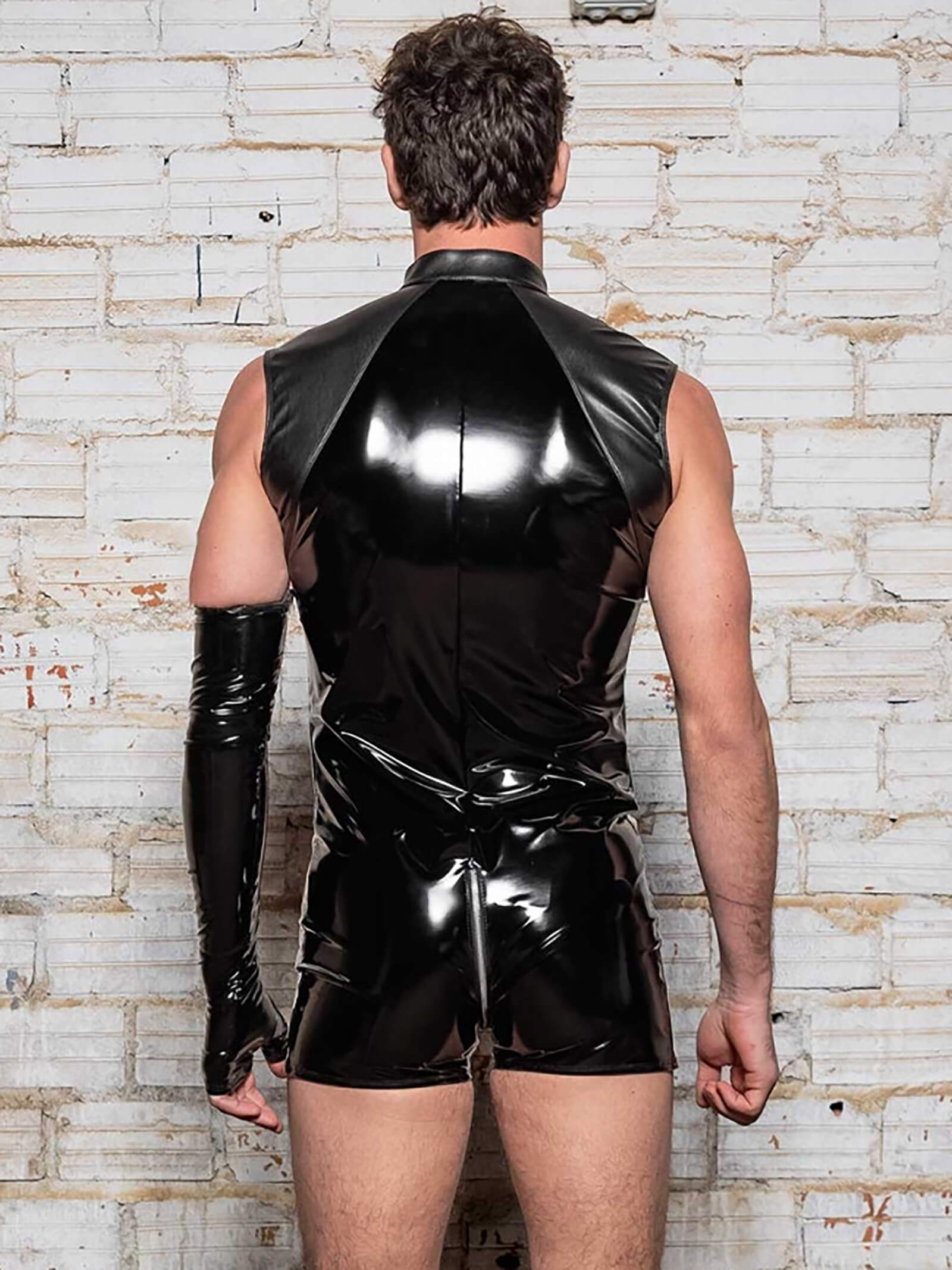 Patent leather faux leather men's bodysuit