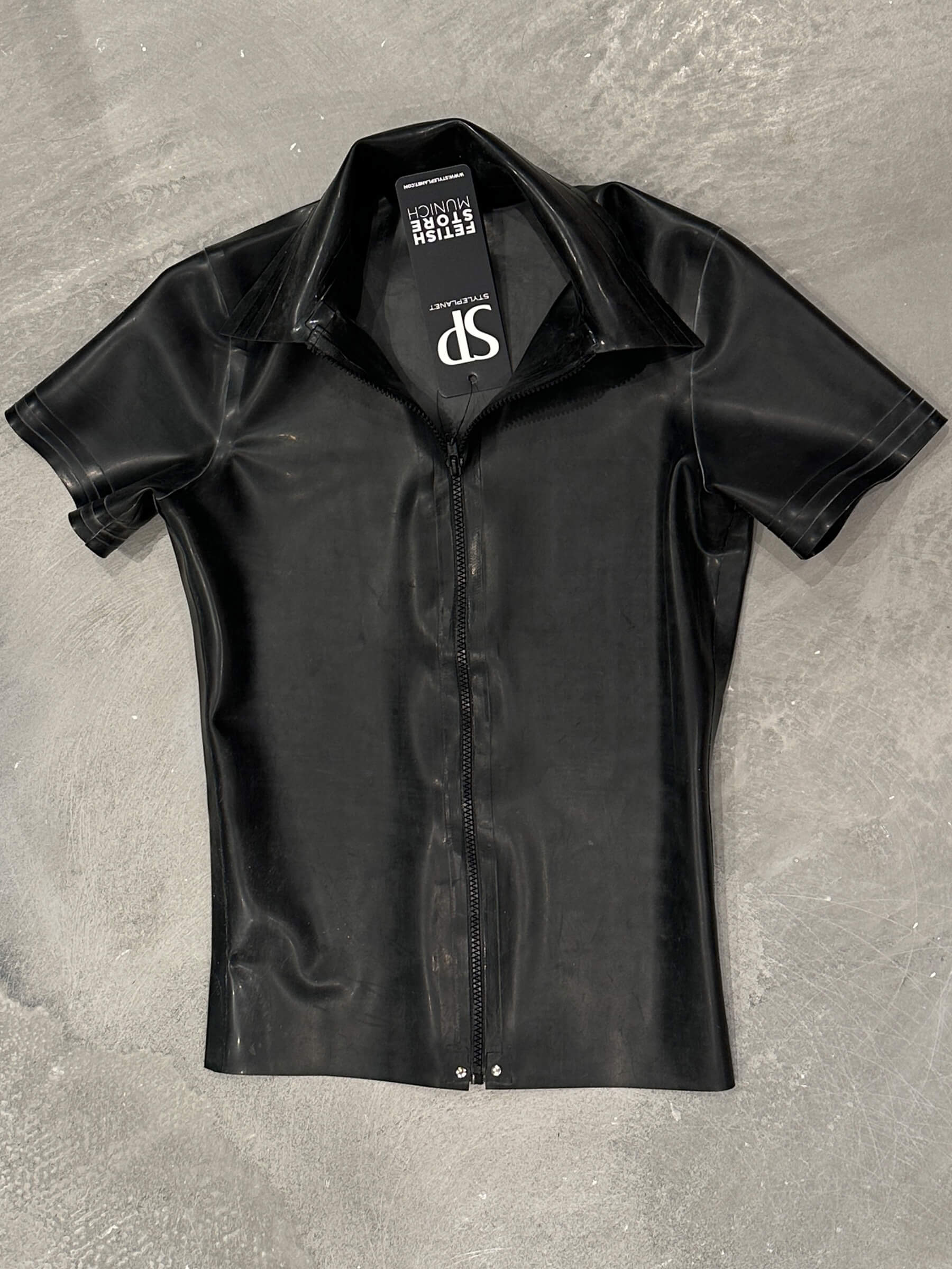 Men Latex Zipper Shirt - schwarz