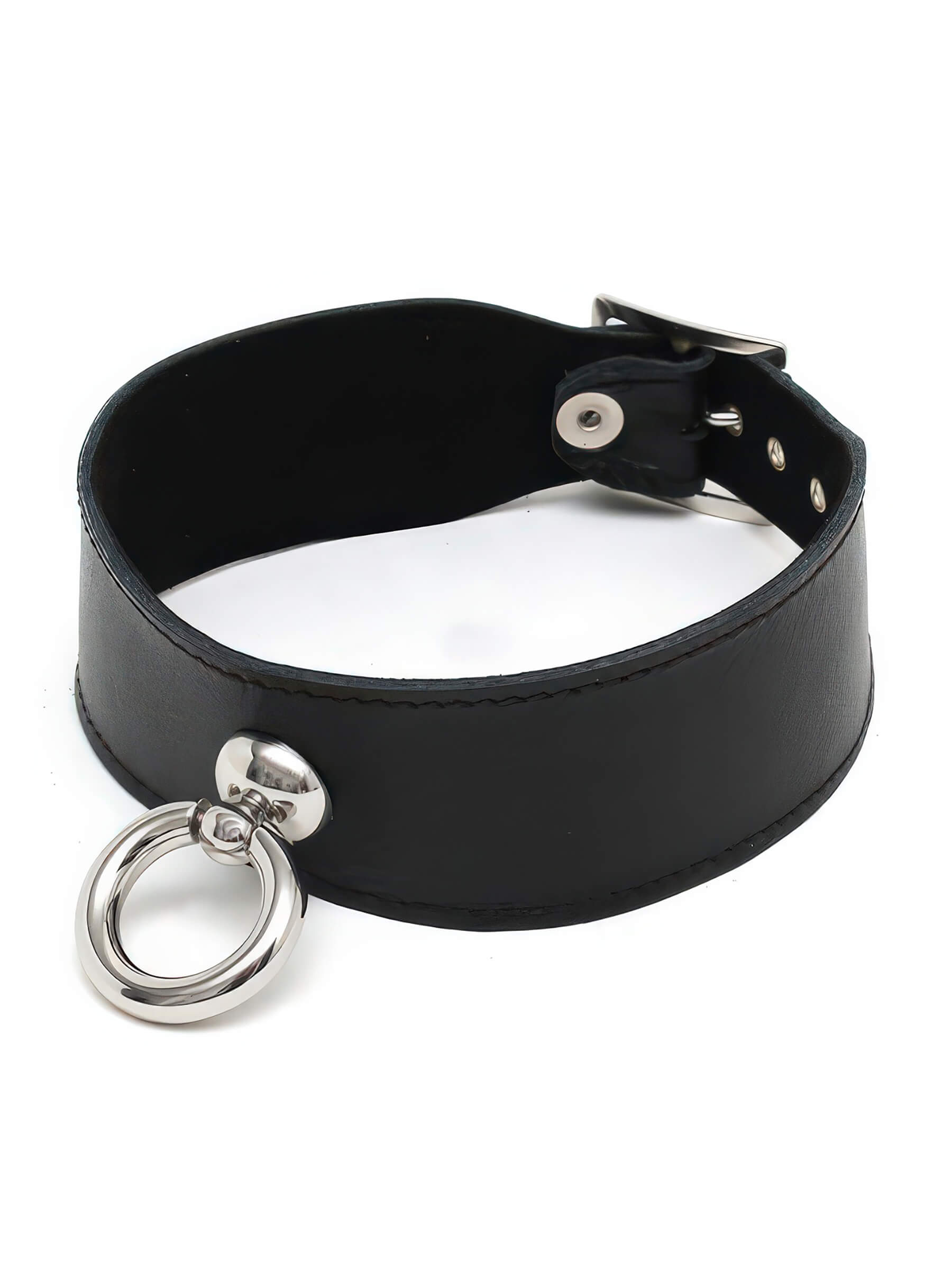 Leder Halsband mit O Ring 4 cm breit