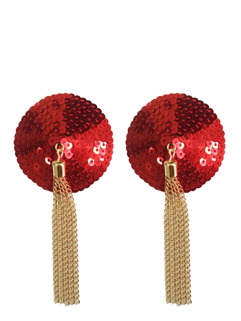 Pasties, chain tassels red/gold