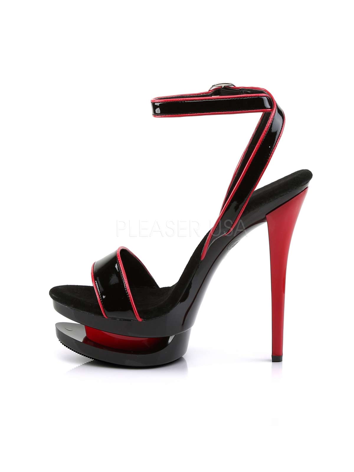Plateausandalette, Satinschnürung, Plateausandale, Sandale, Lack Sandalette, roter Absatz, Lackschwarz, Damenplateauschuh, schwarzer Highheel, Stiletto, Lacksandale, Plateausandale, riemchen