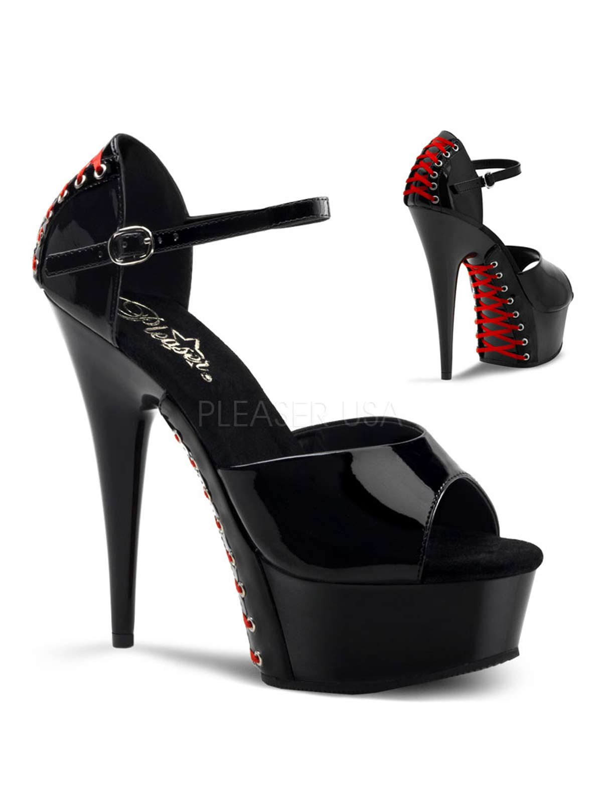 Plateausandalette, Satinschnürung, Plateausandale, Sandale, Lack Sandalette, Riemchen Heels, Lackschwarz, Damenplateauschuh, schwarzer Highheel, Stiletto, Lacksandale, Plateausandale