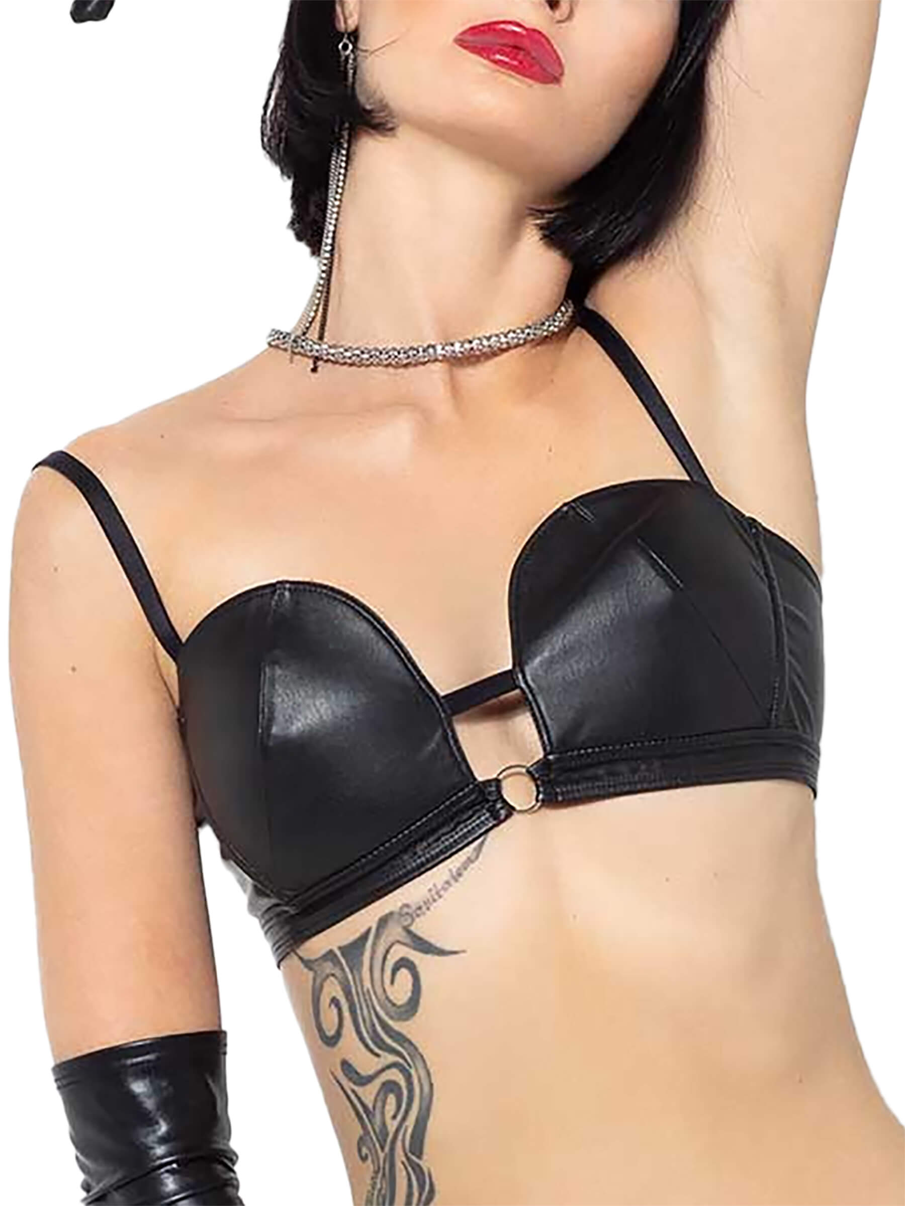 Black leather bra