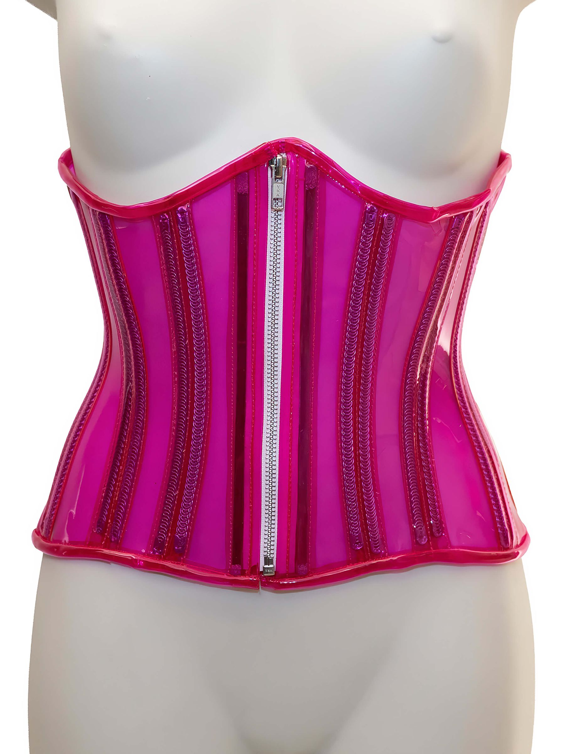 PVC Underbust Corset - Transparent Hotpink - Babe - Zipper