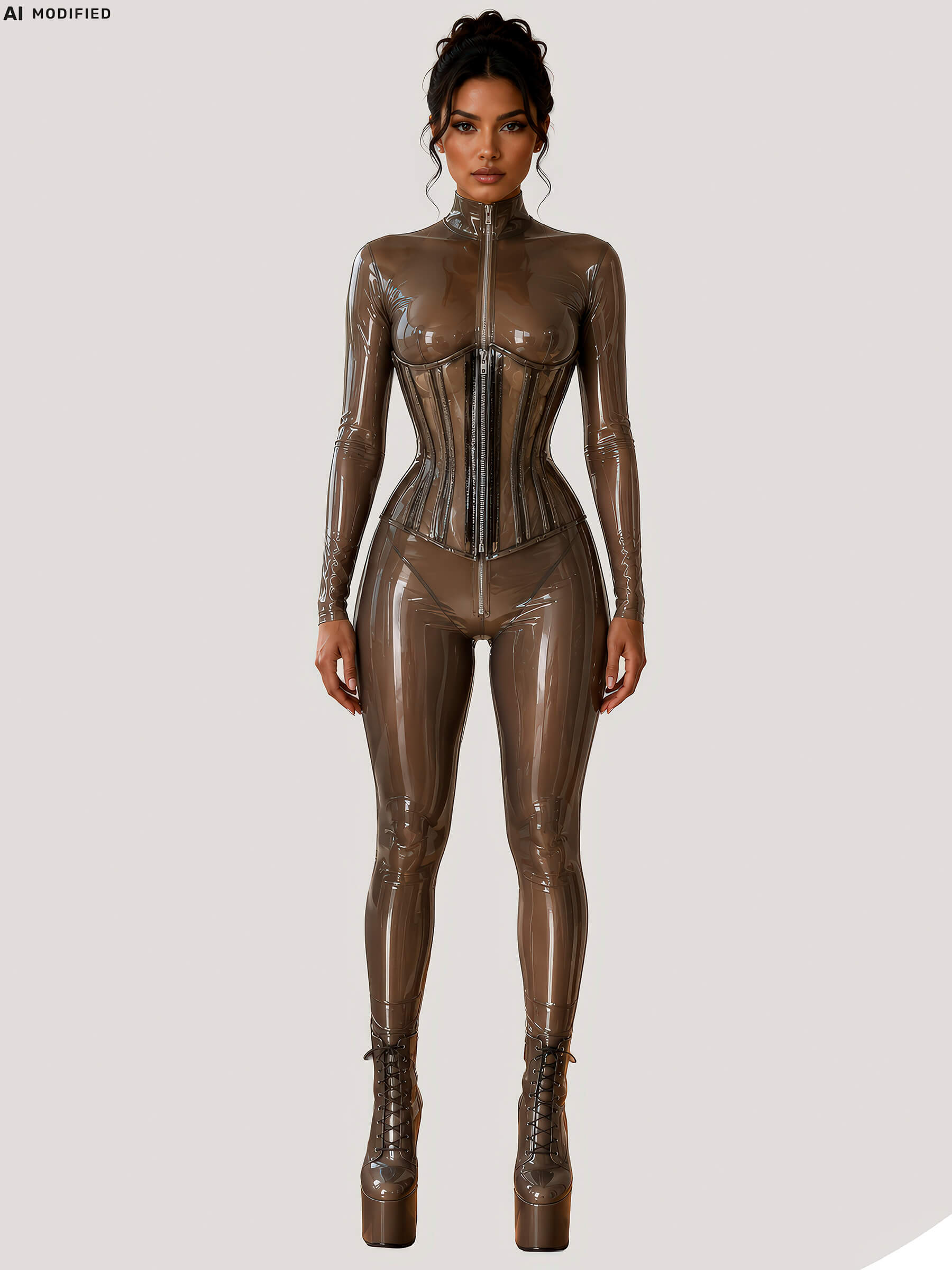 PVC - Unterbrust Korsett - Transparent Light Black - DINA