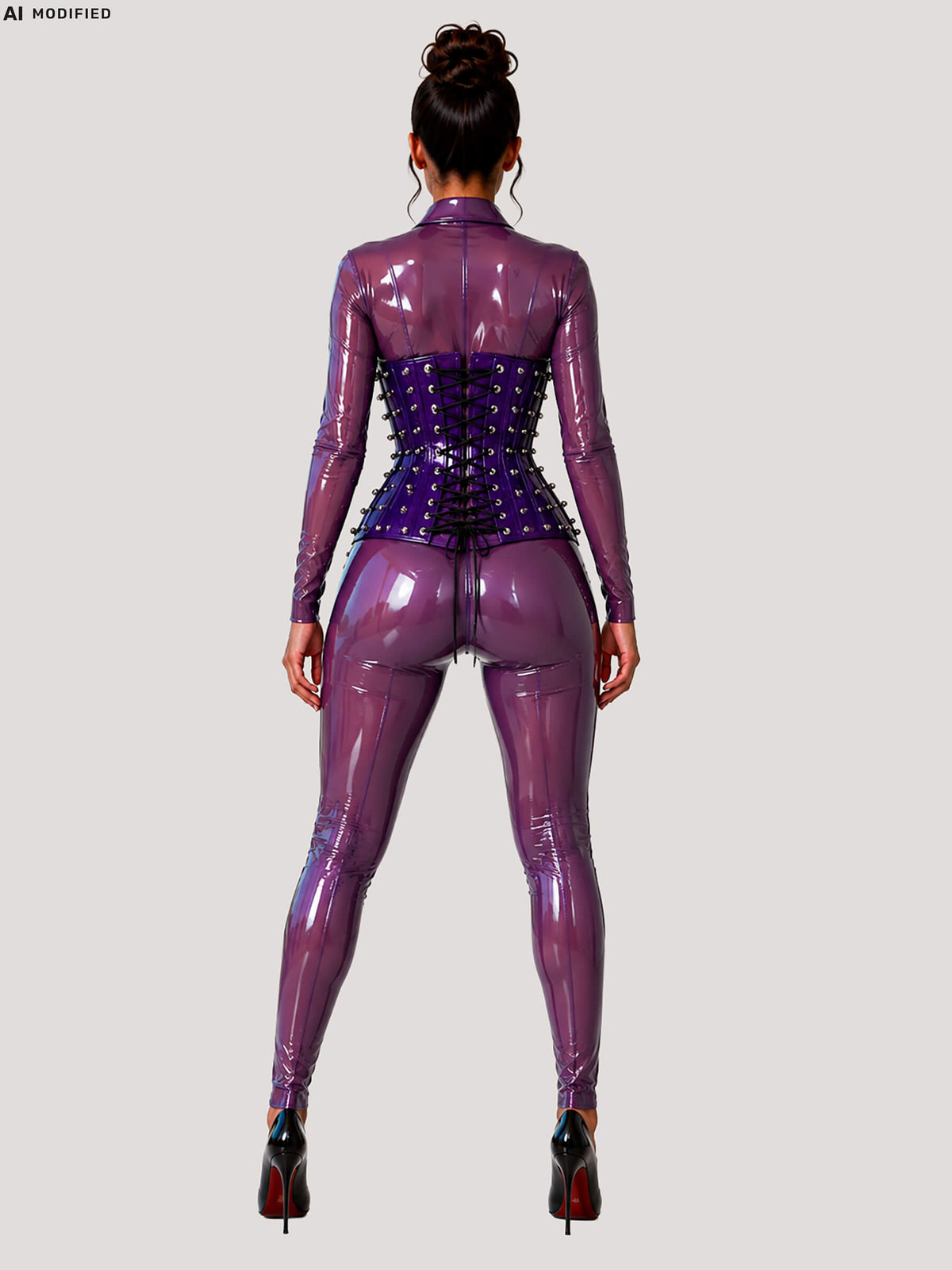 PVC - Unterbrust Korsett - Transparent Spike Purple Alexa