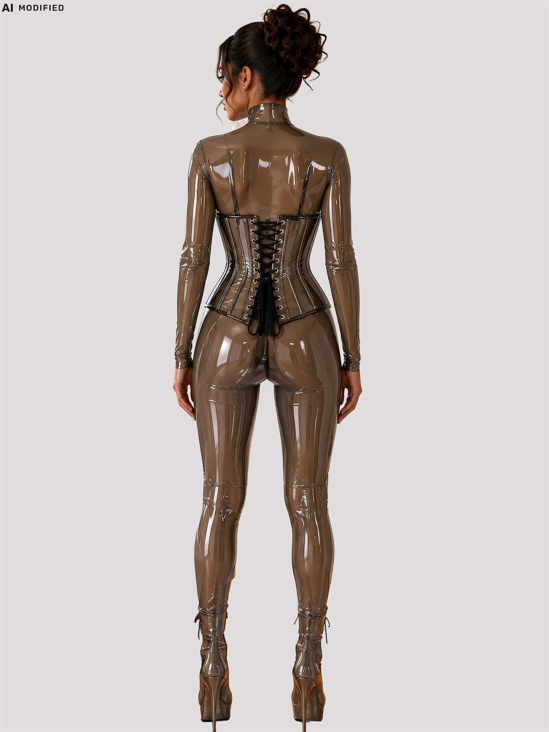 PVC - Unterbrust Korsett - Transparent Light Black - DINA