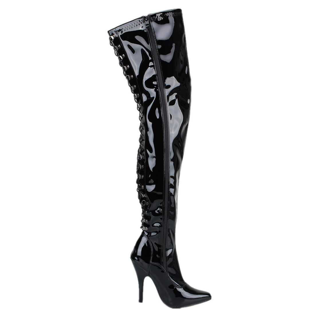 Black patent leather boots, black