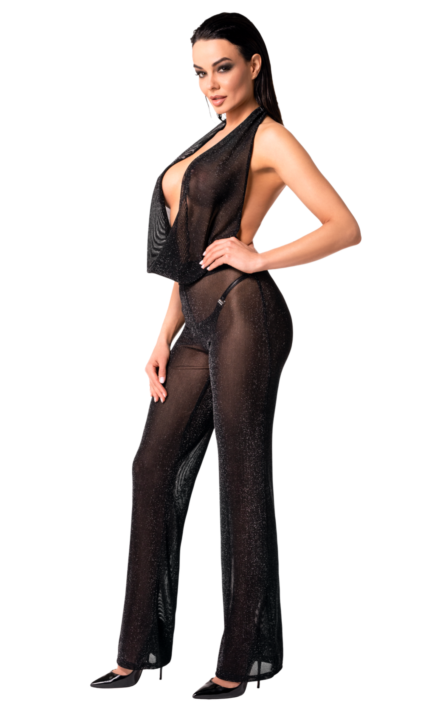Black mesh jumpsuit