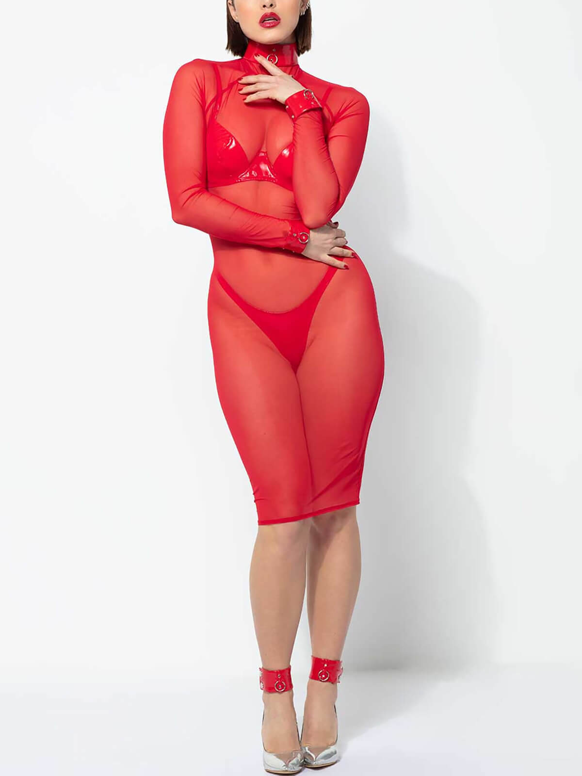 Transparent mesh dress Azia - Red