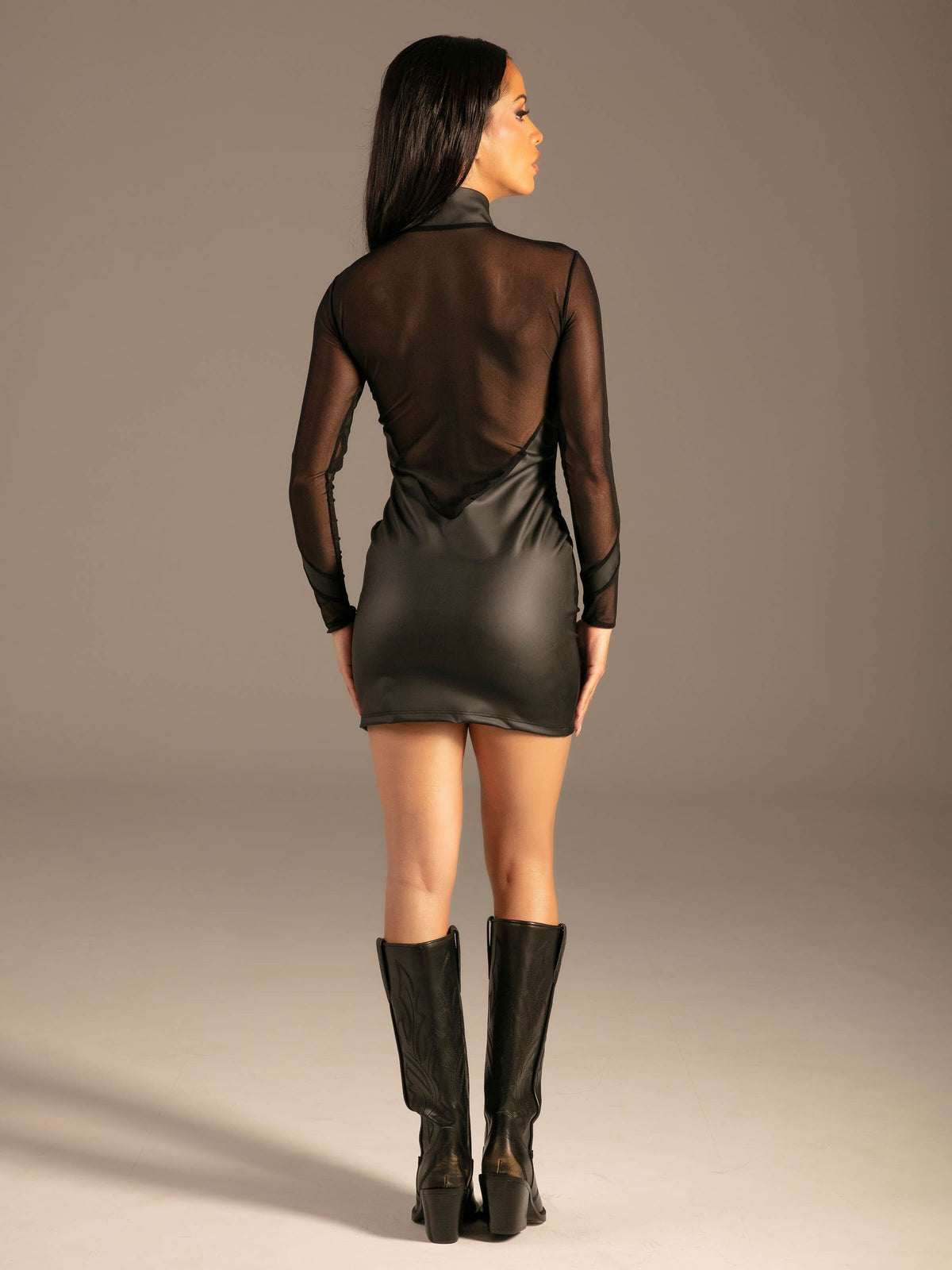 Wetlook Minikleid – Zipper - Schwarz