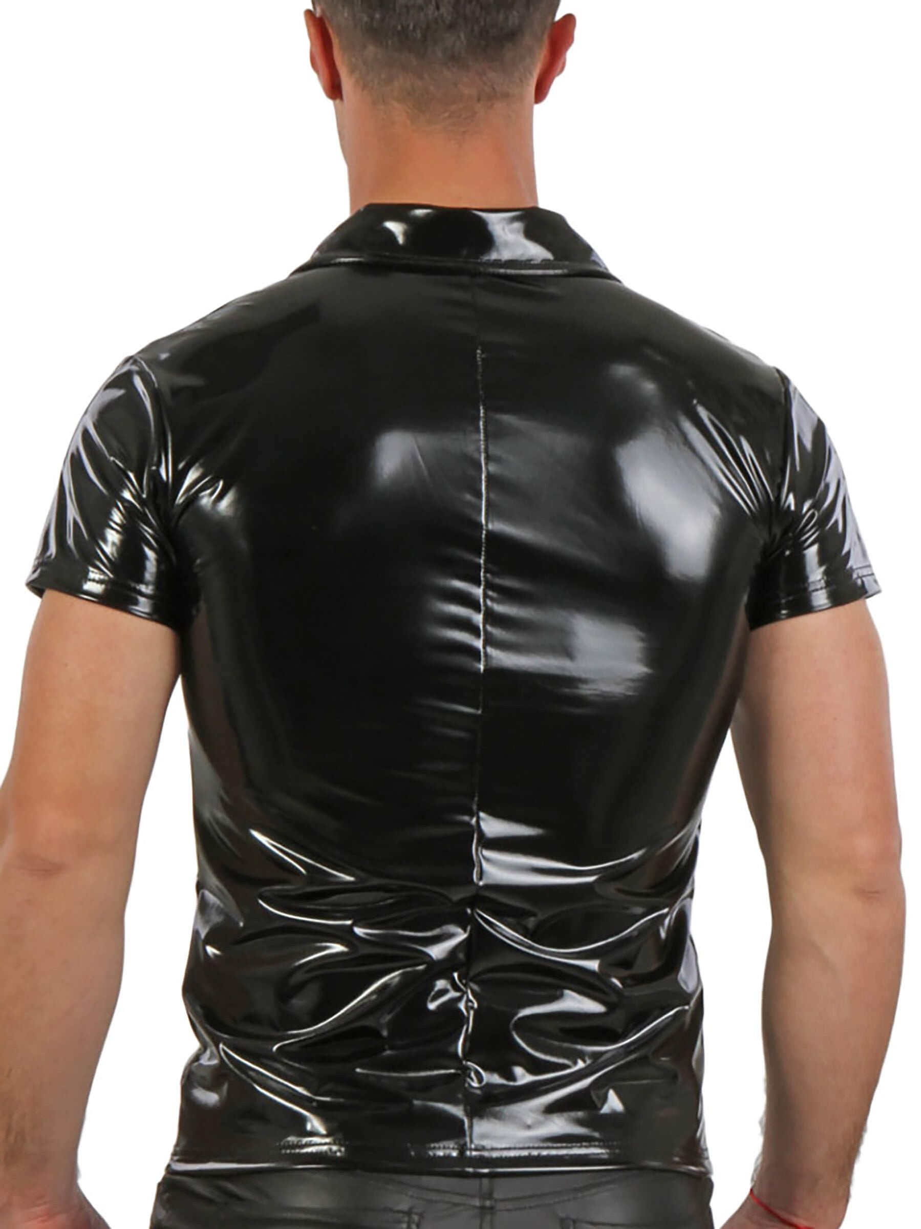 Men's patent leather shirt with zipper