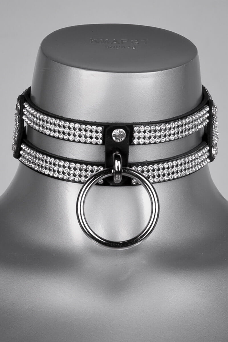 Genuine leather rhinestone collar