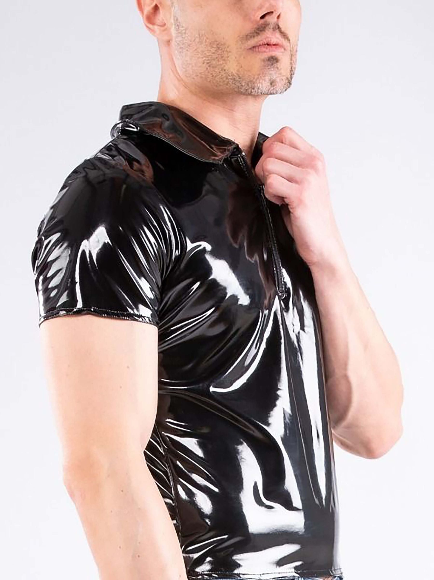 Men's patent leather polo shirt