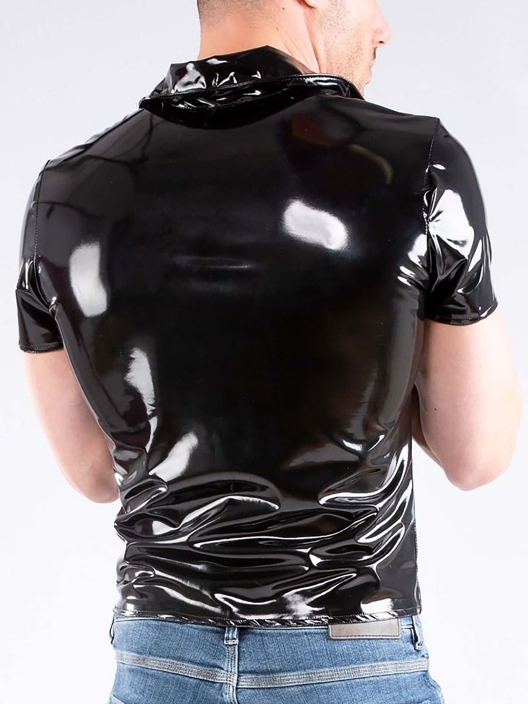 Men's patent leather polo shirt