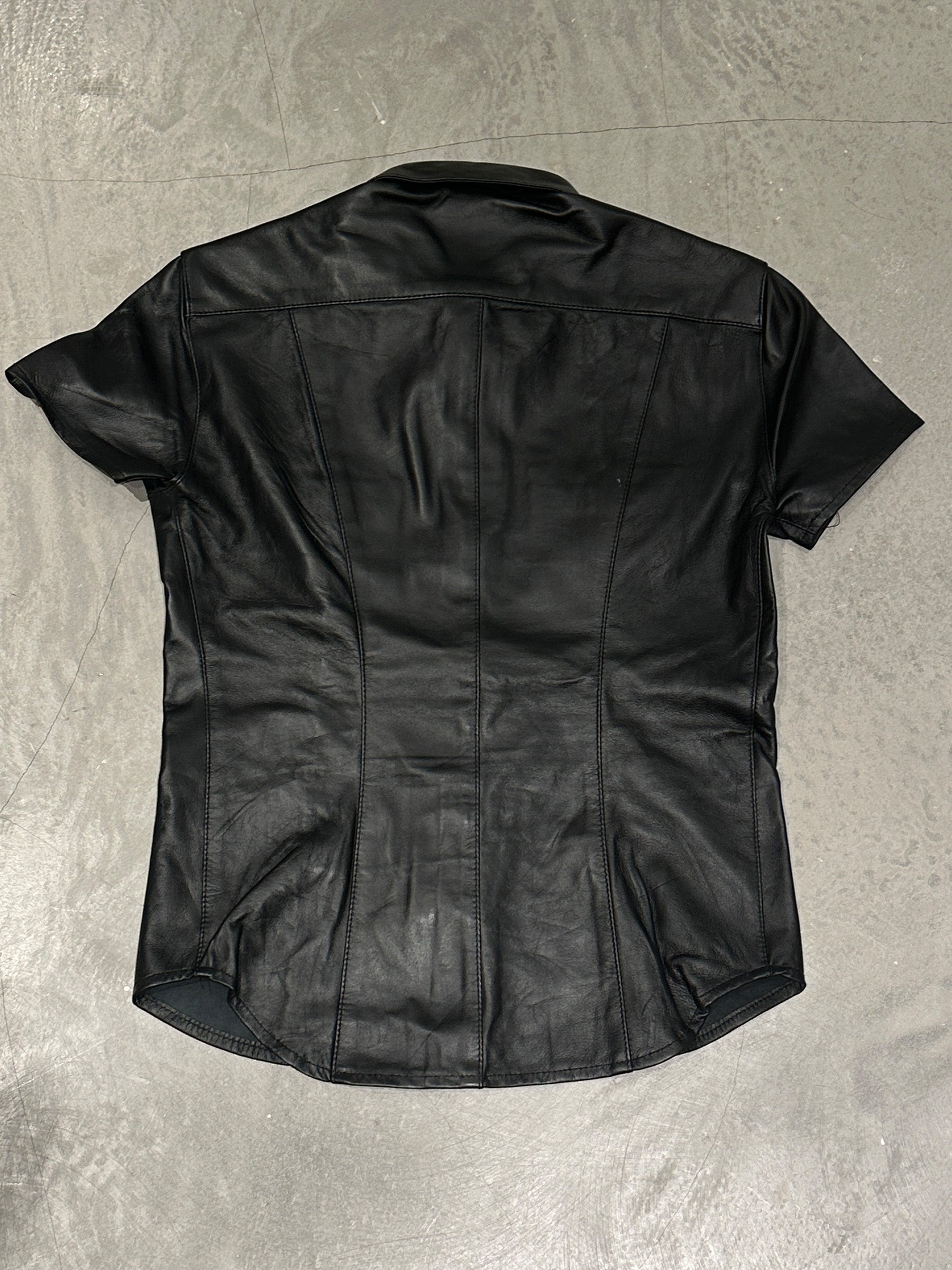 Echt Leder Kurzarm-Hemd – Schwarz