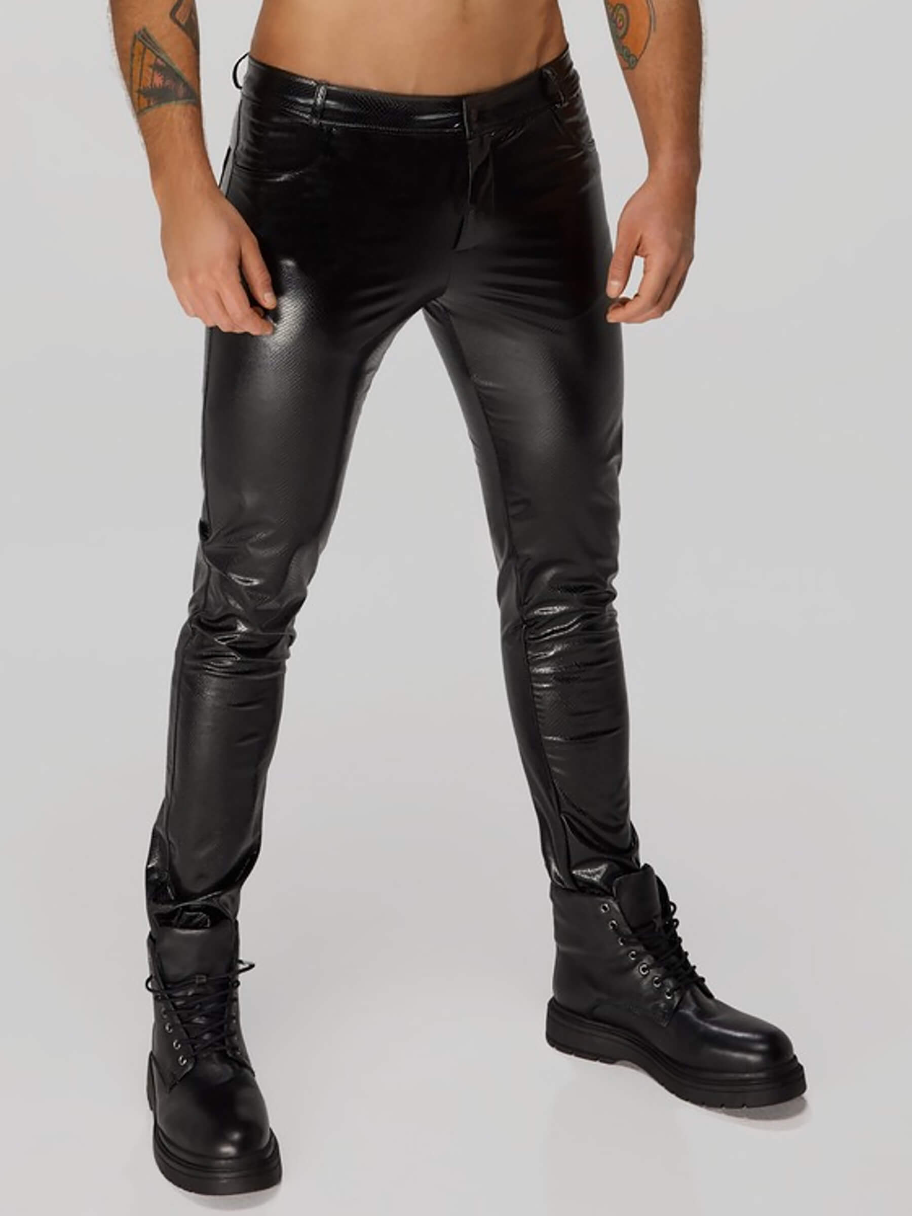 Men's wetlook trousers snake print