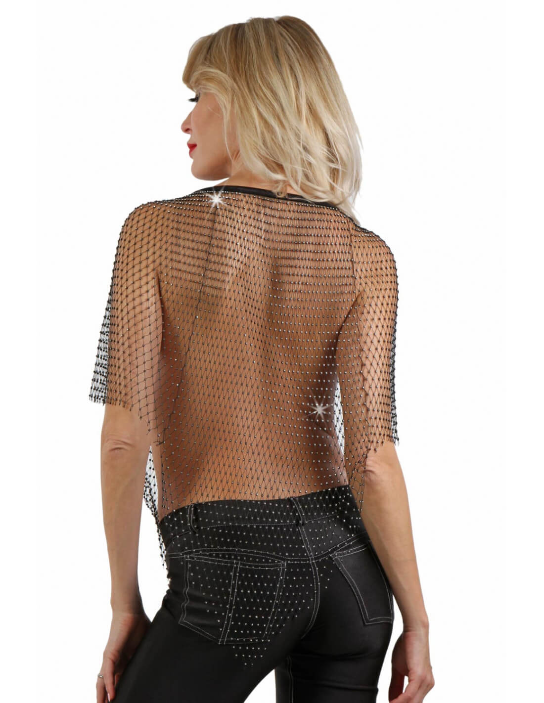 Mesh top with rhinestones