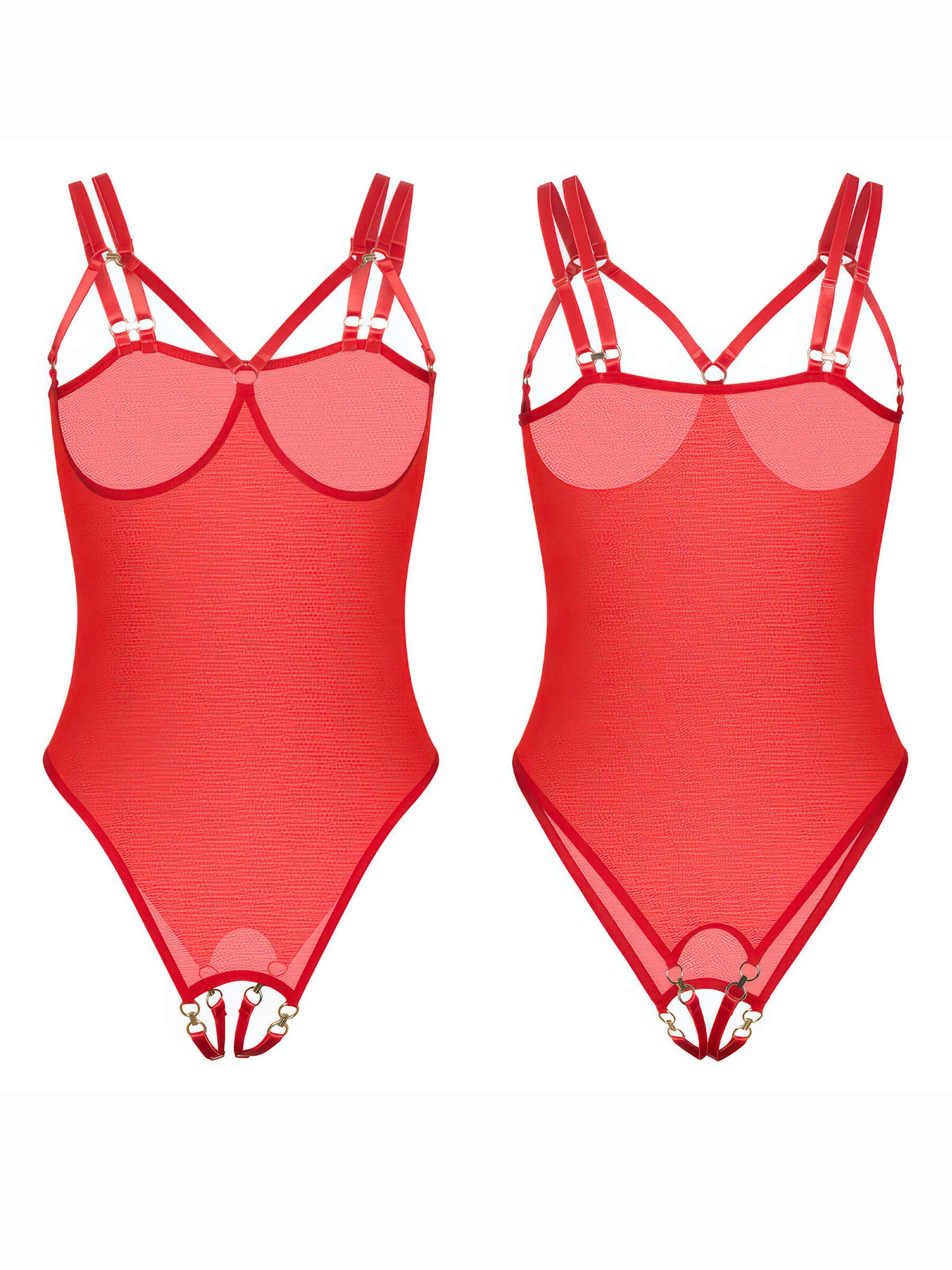 Roter Transparenter Netz-Body – Cup- & Schrittloser Body