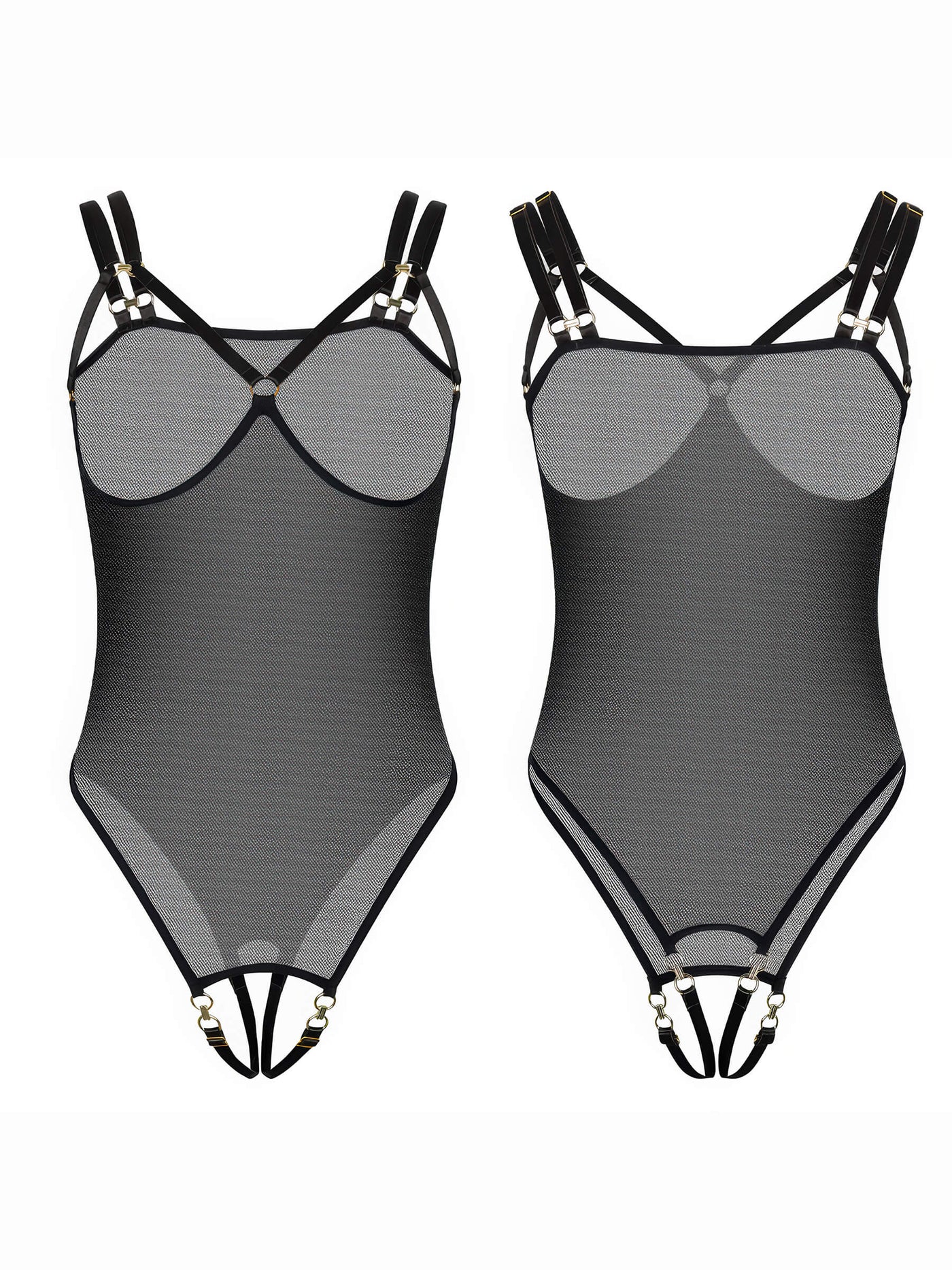 Schwarzer Transparenter Netz-Body – Cup- & Schrittloser Body