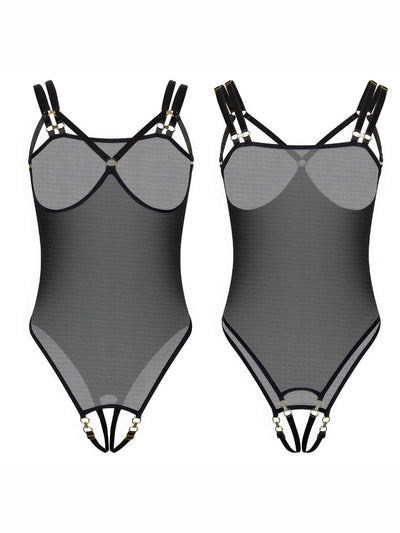 Schwarzer Transparenter Netz-Body – Cup- & Schrittloser Body