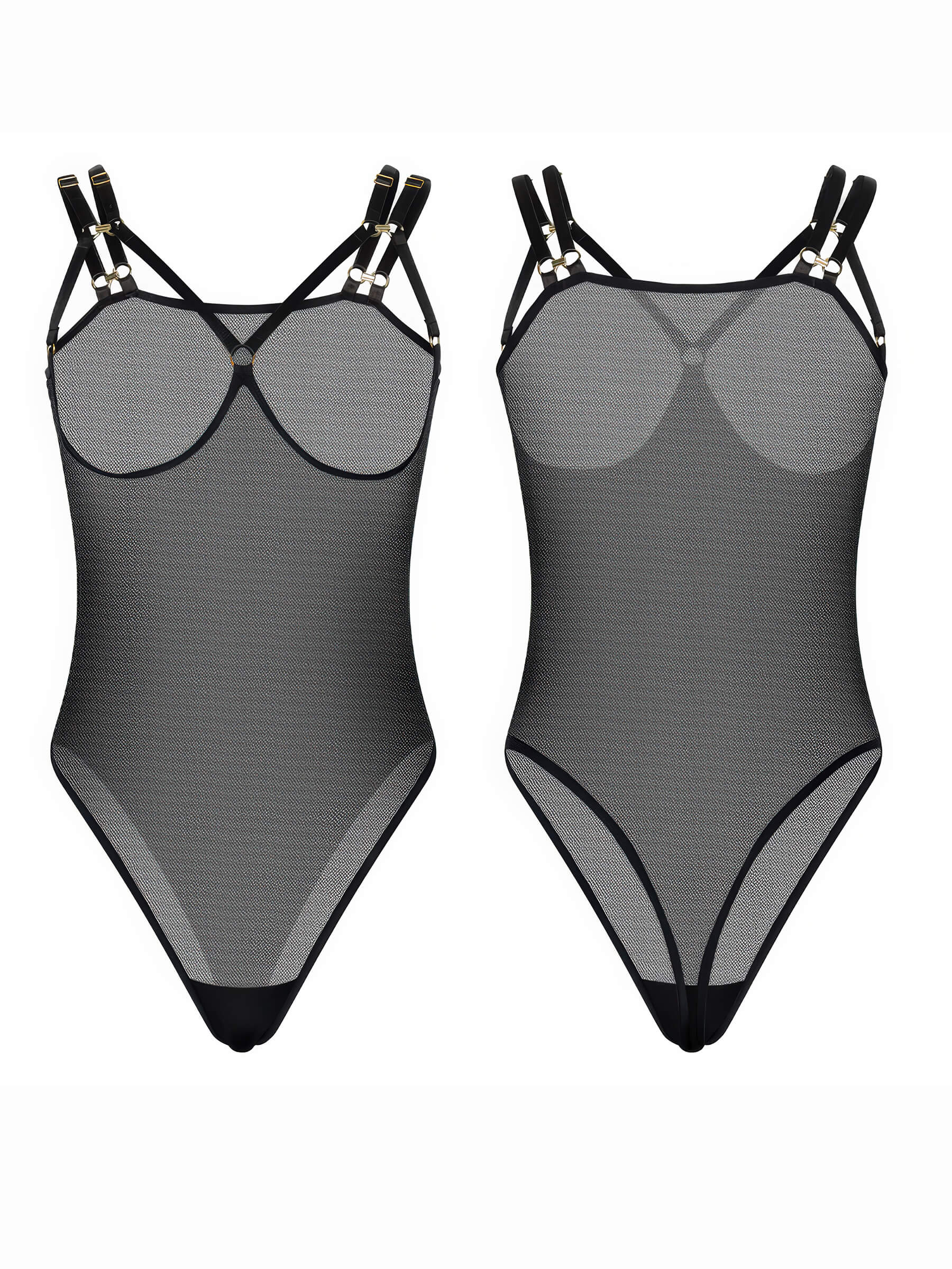 Black mesh bodysuit, topless