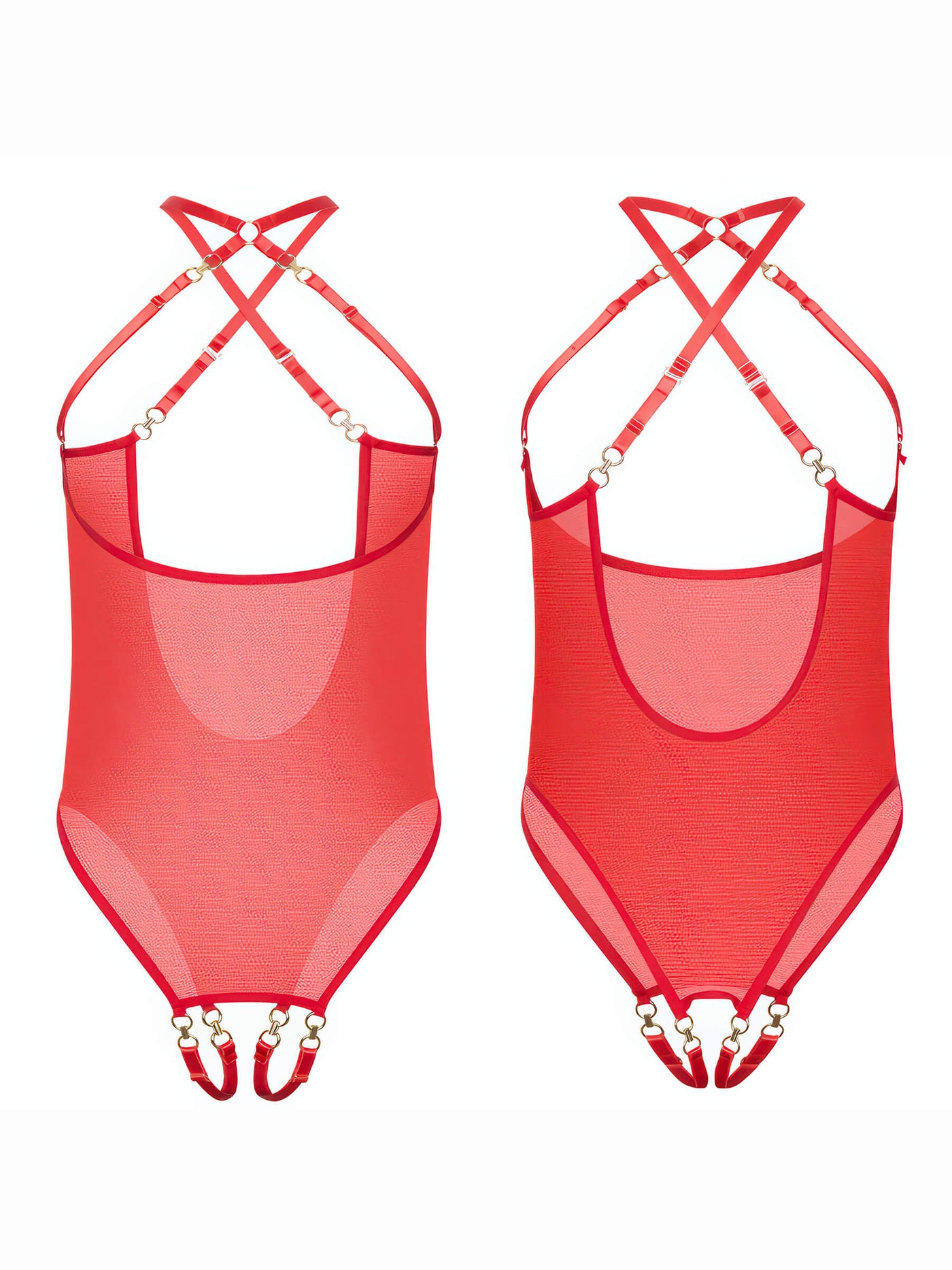 Roter Transparenter Netz-Body – Cup- & Schrittloser Body
