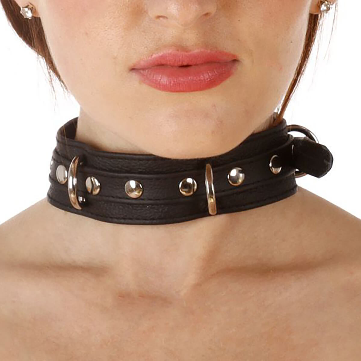 Leder O-Ring Halsband Schwarz
