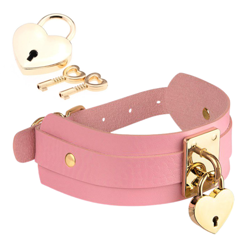 Faux Leather Heart Lock &amp; Key Collar