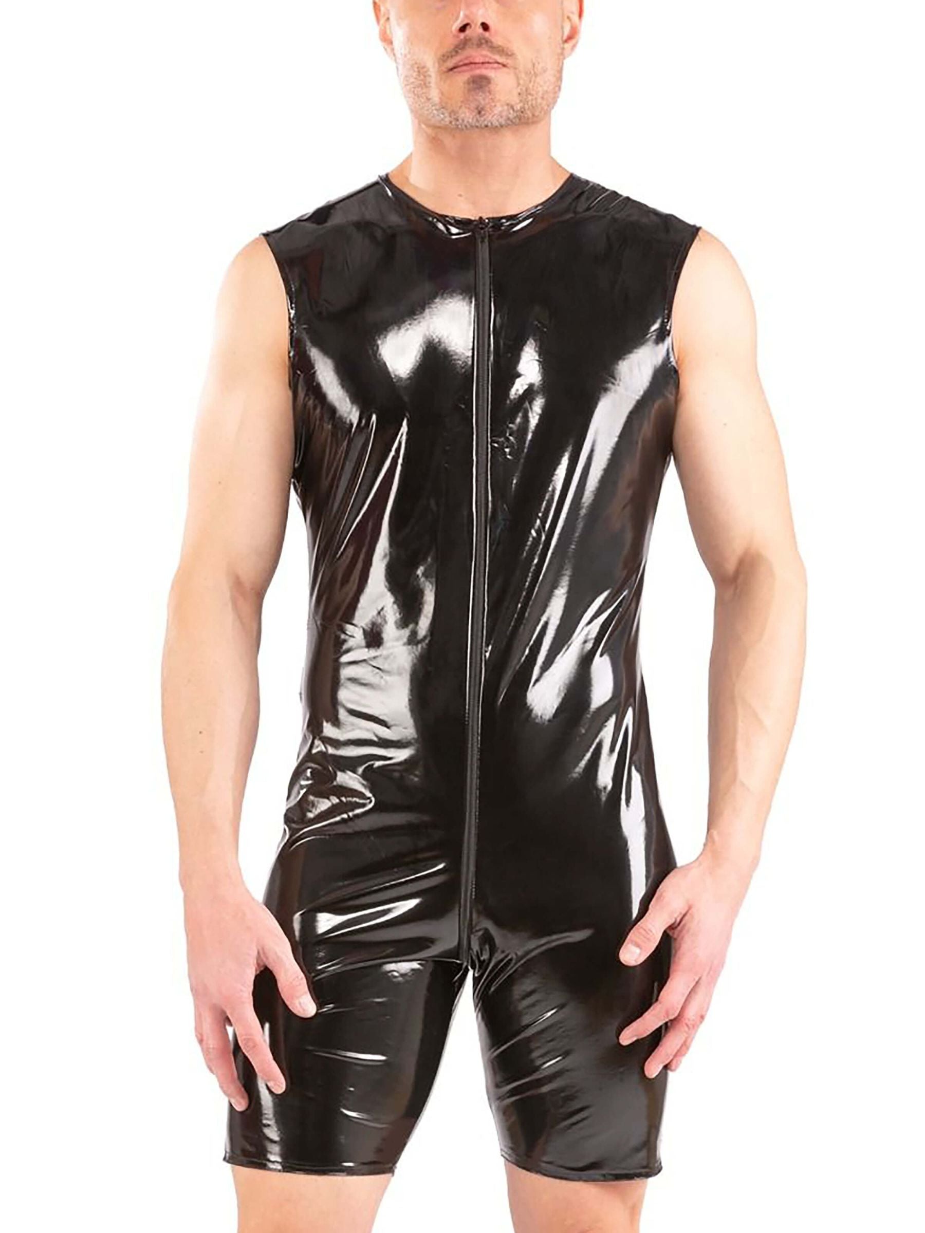 Men's patent leather playsuit
