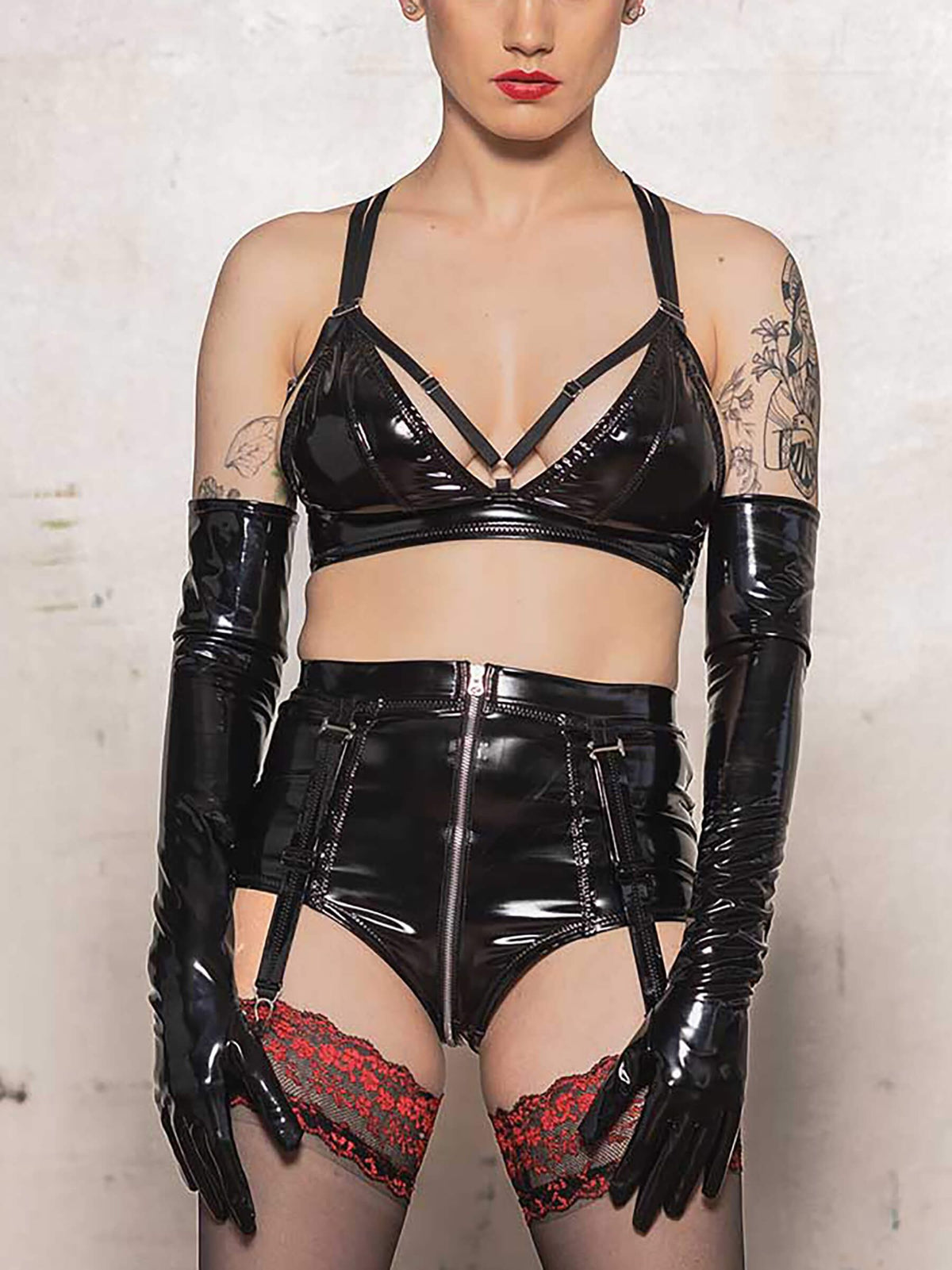 Schwarze High Waist Straps Lack Panty