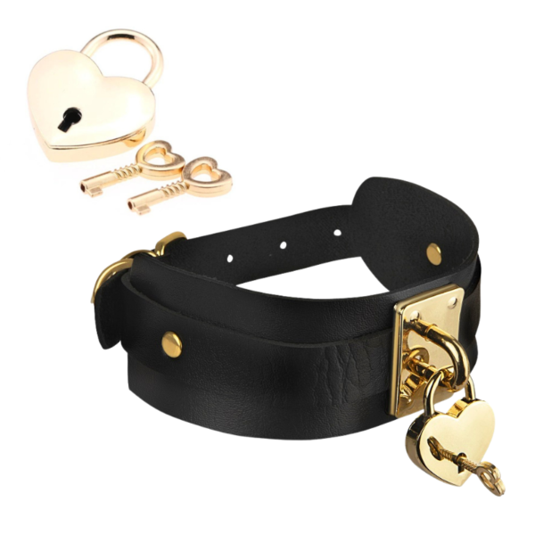 Faux Leather Heart Lock &amp; Key Collar