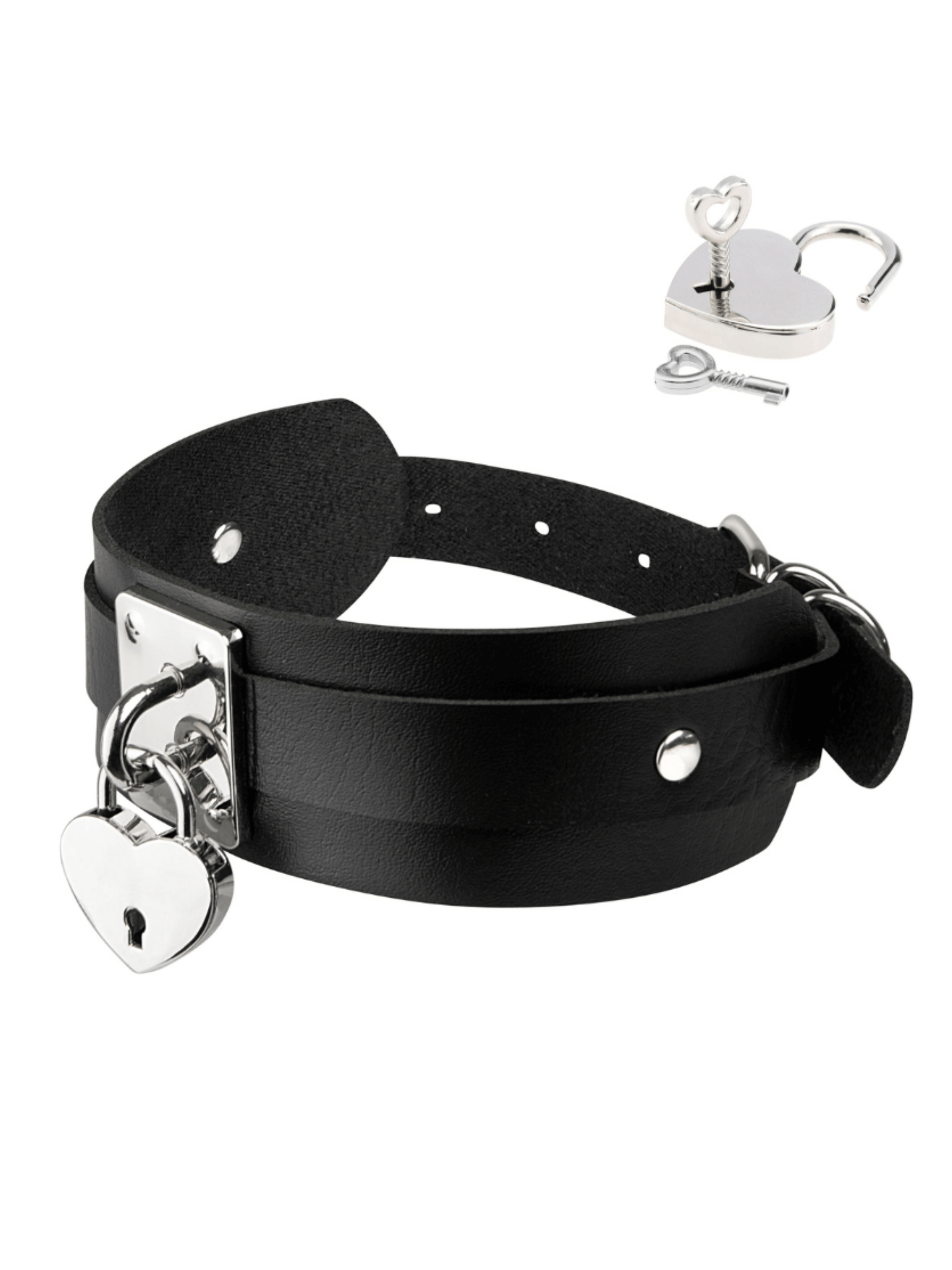 Faux Leather Heart Lock &amp; Key Collar