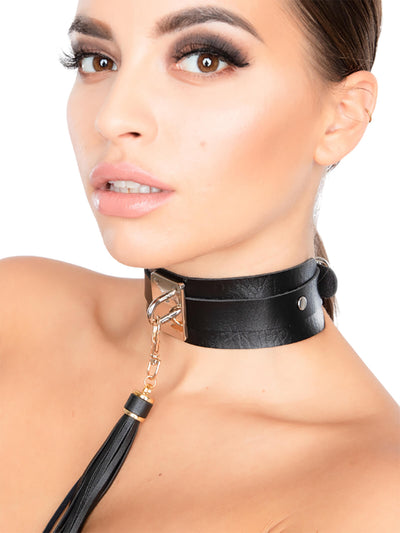 Neckendes Quastenhalsband – Schwarz/Gold